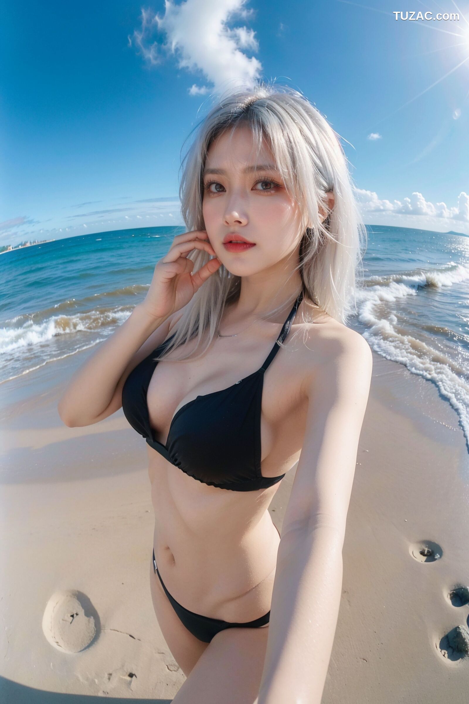 AI美女-拟实-海边沙滩比基尼-淡金发