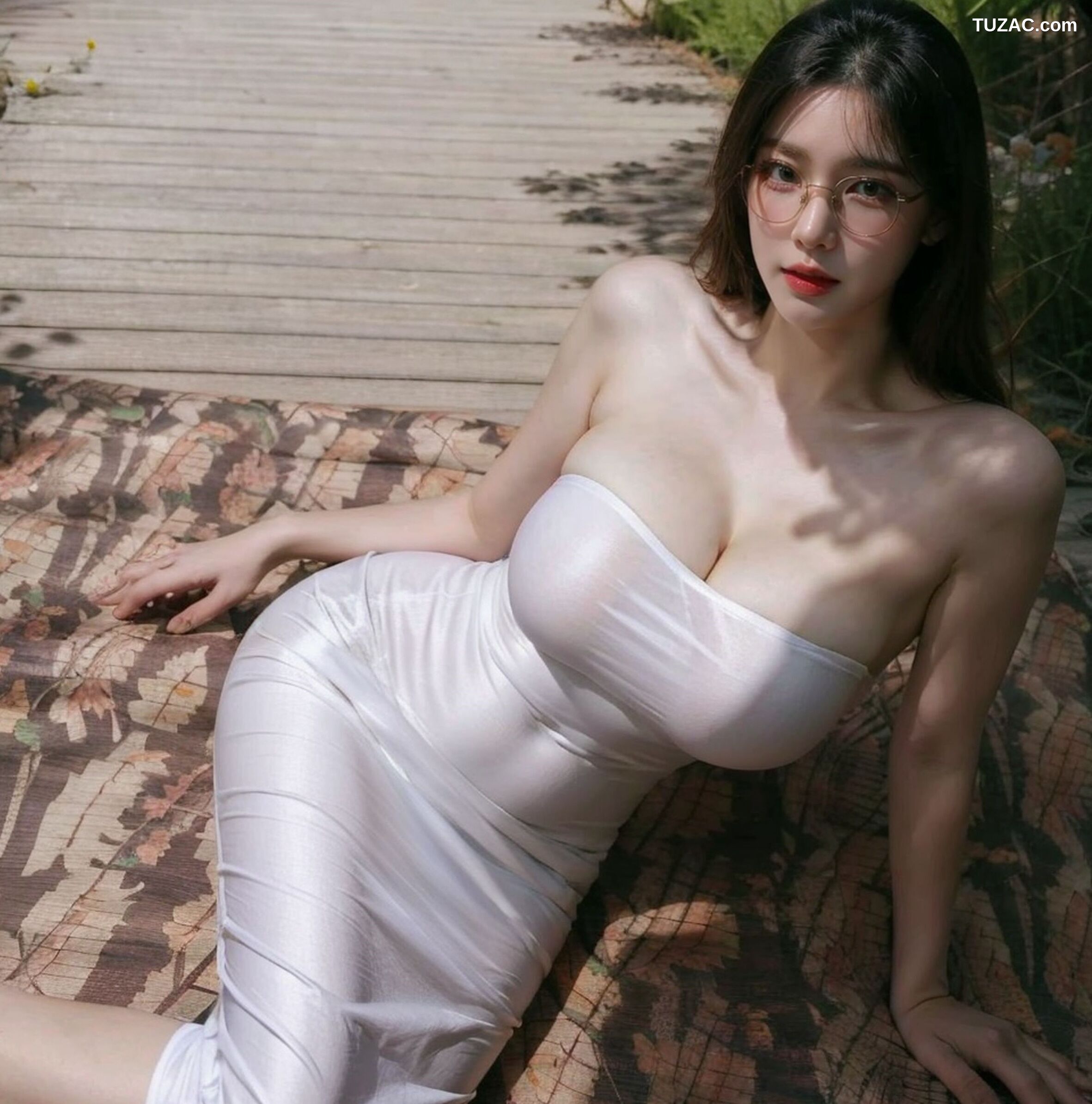 AI美女-拟实-海边绿地公园里的白裙美女