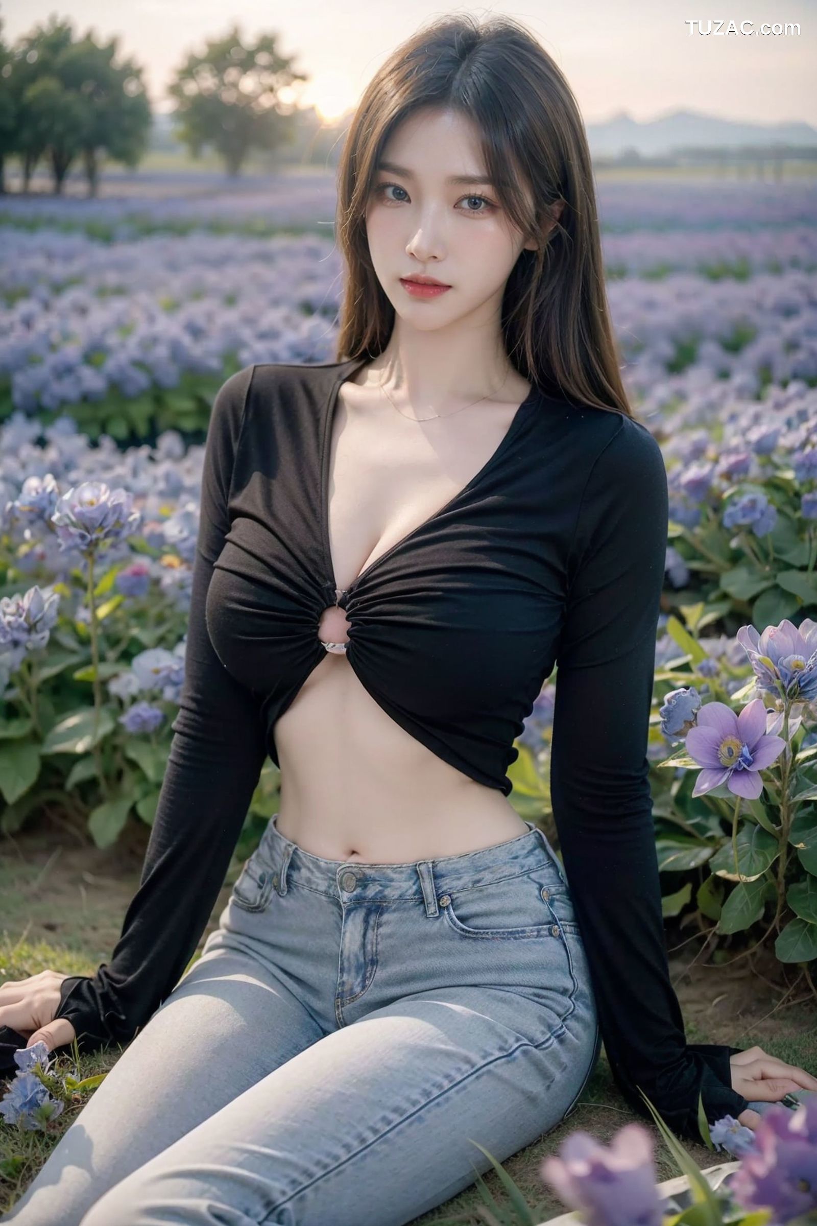 AI美女-拟实-深色T恤牛仔裤-纯净版