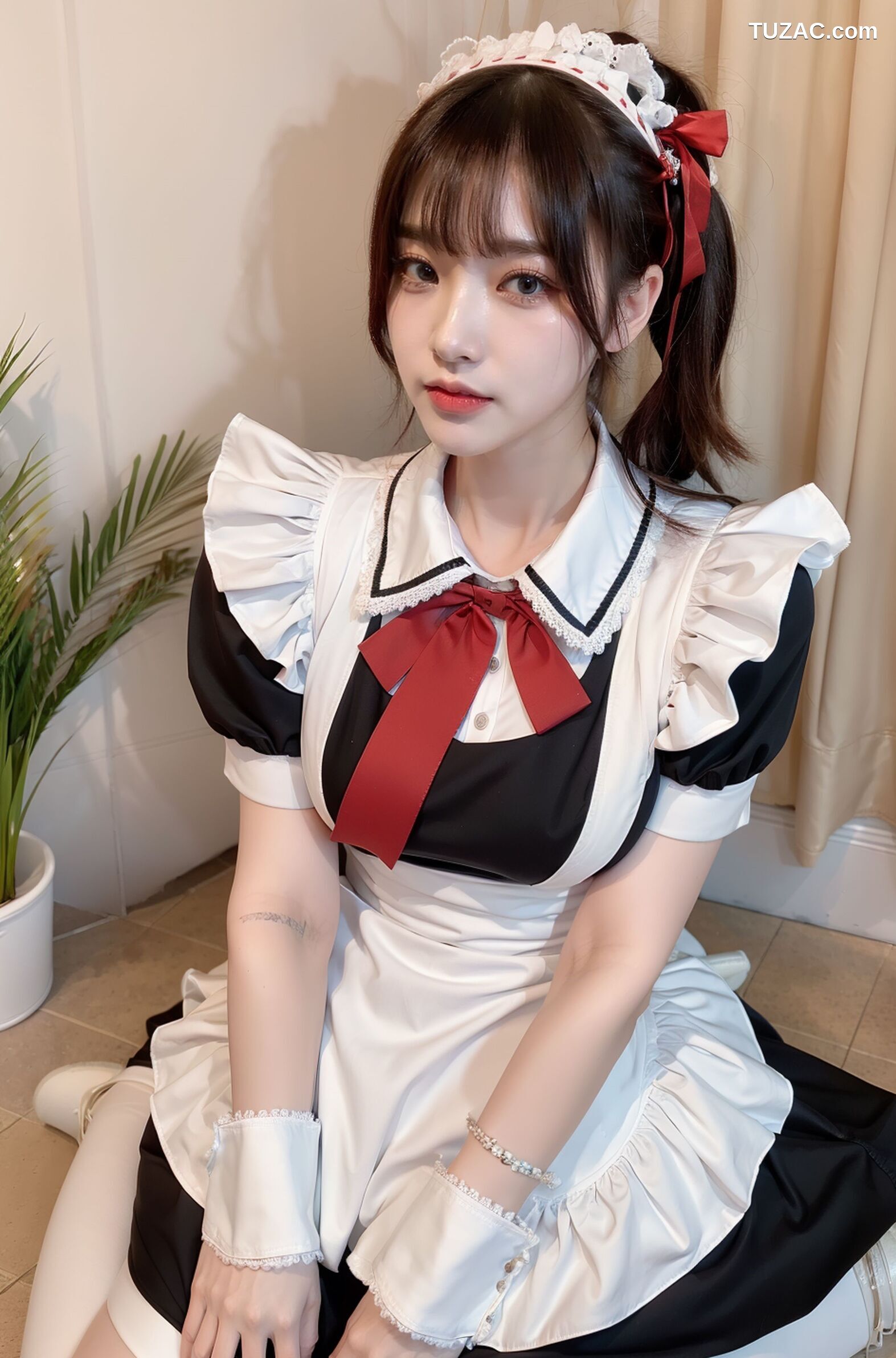 AI美女-拟实-清纯黑白女仆