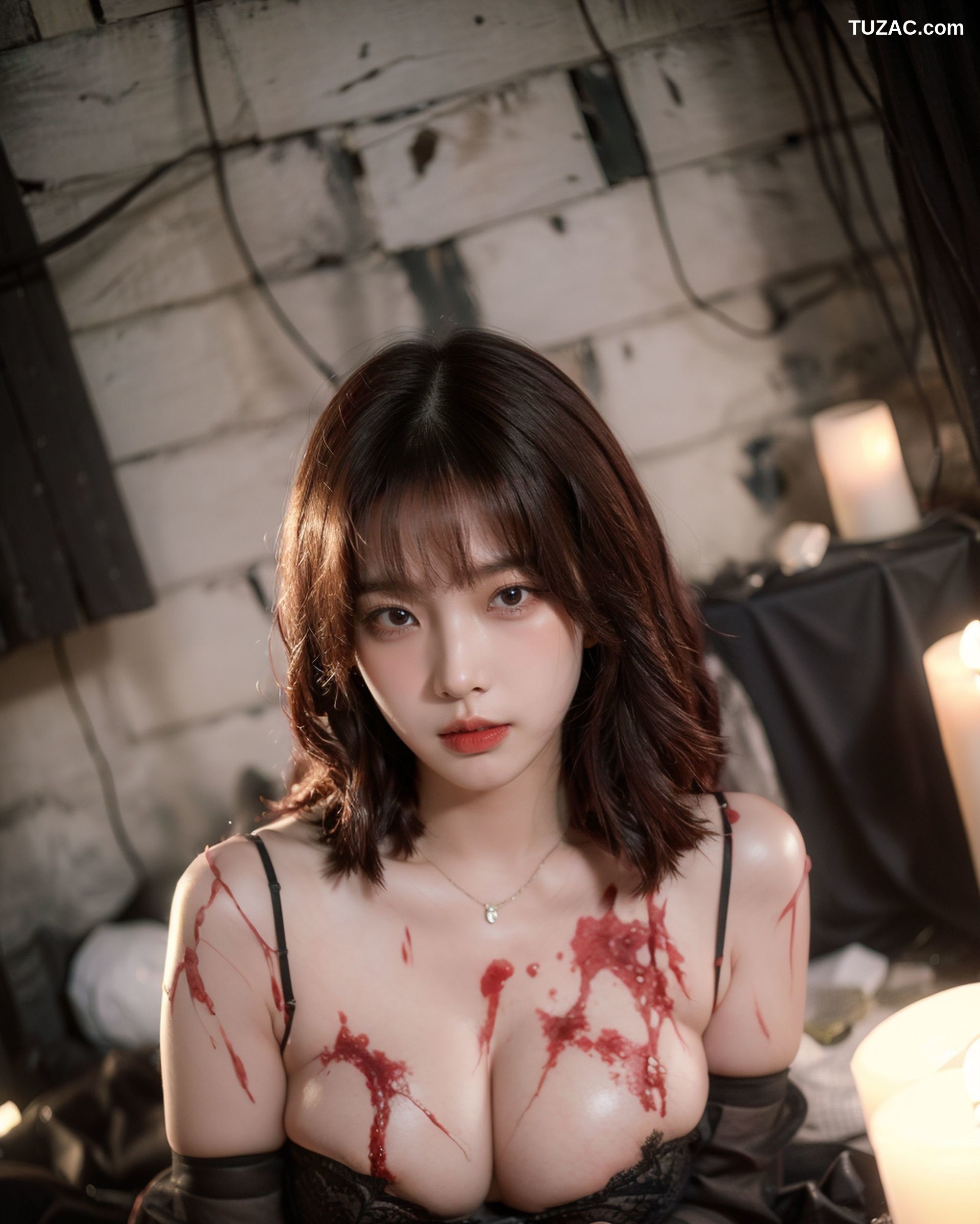 AI美女-拟实-滴蜡黑色内衣