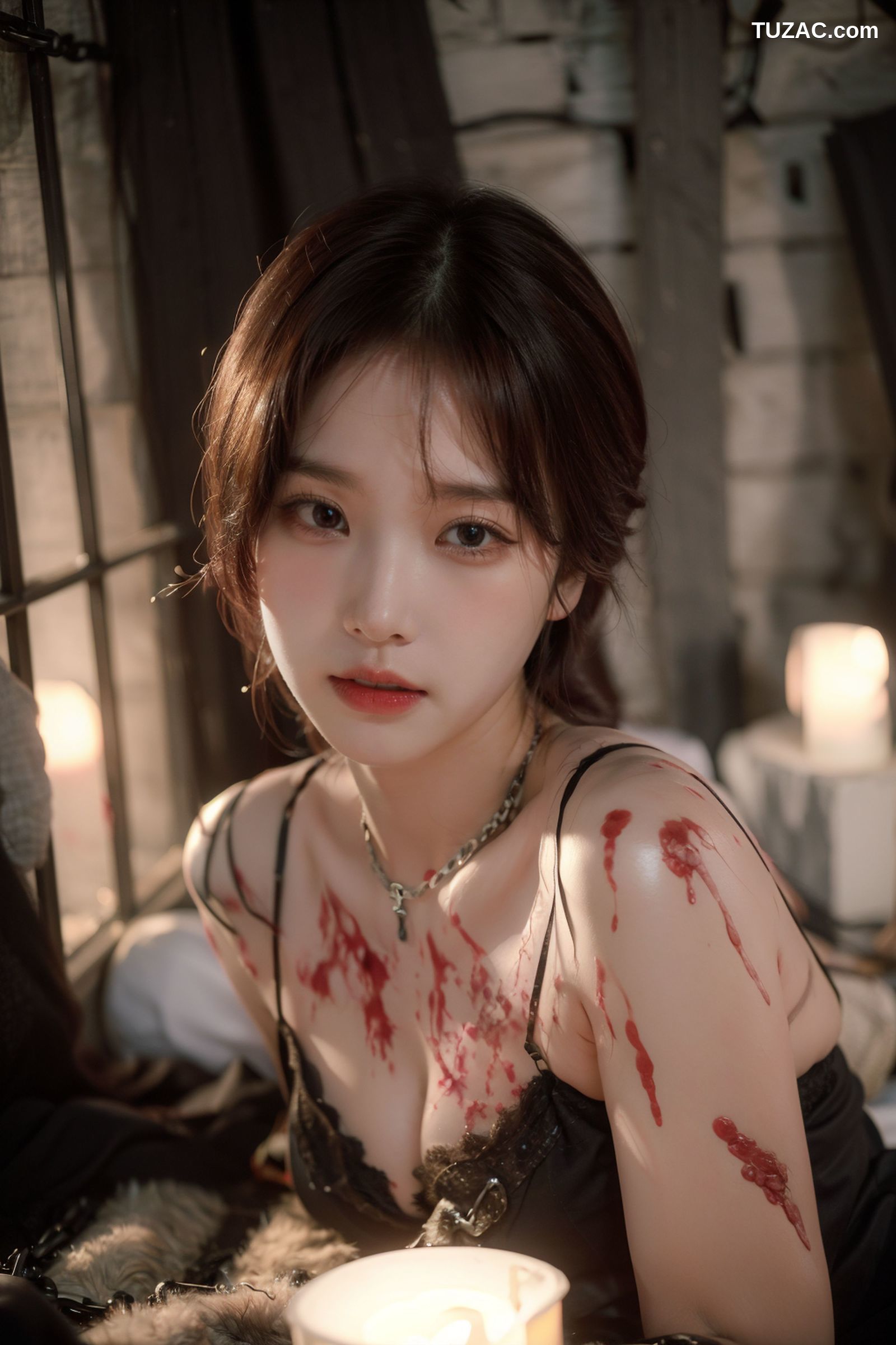 AI美女-拟实-滴蜡黑色内衣