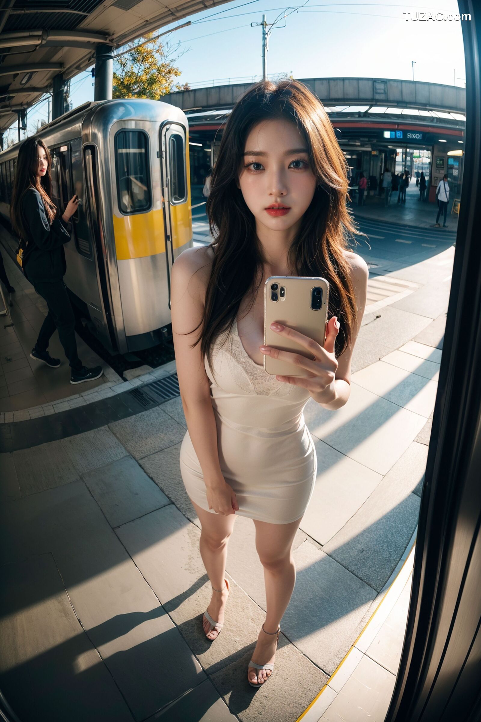 AI美女-拟实-火车站里的美女