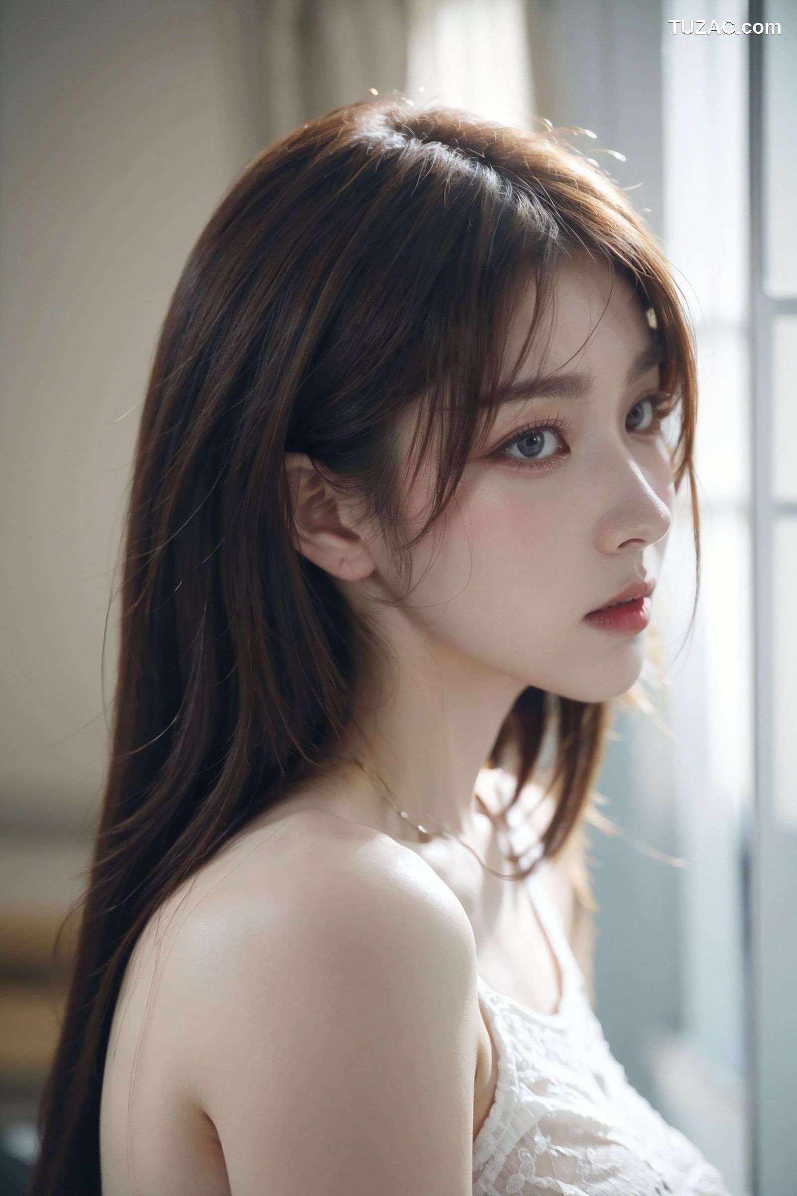 AI美女-拟实-白色蕾丝内衣美女