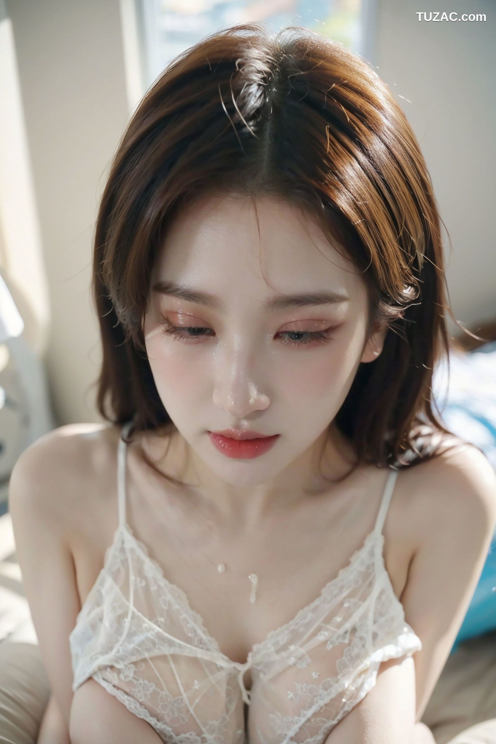 AI美女-拟实-白色蕾丝内衣美女