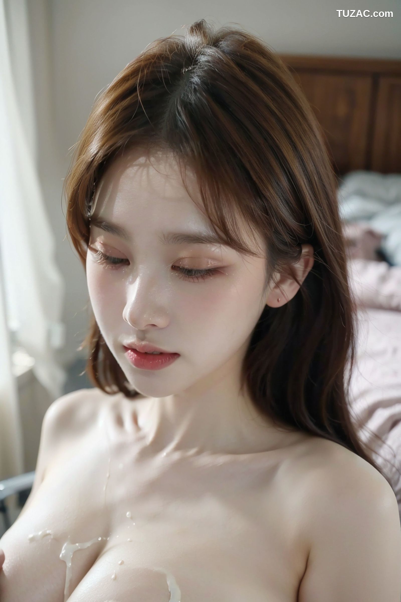 AI美女-拟实-白色蕾丝内衣美女