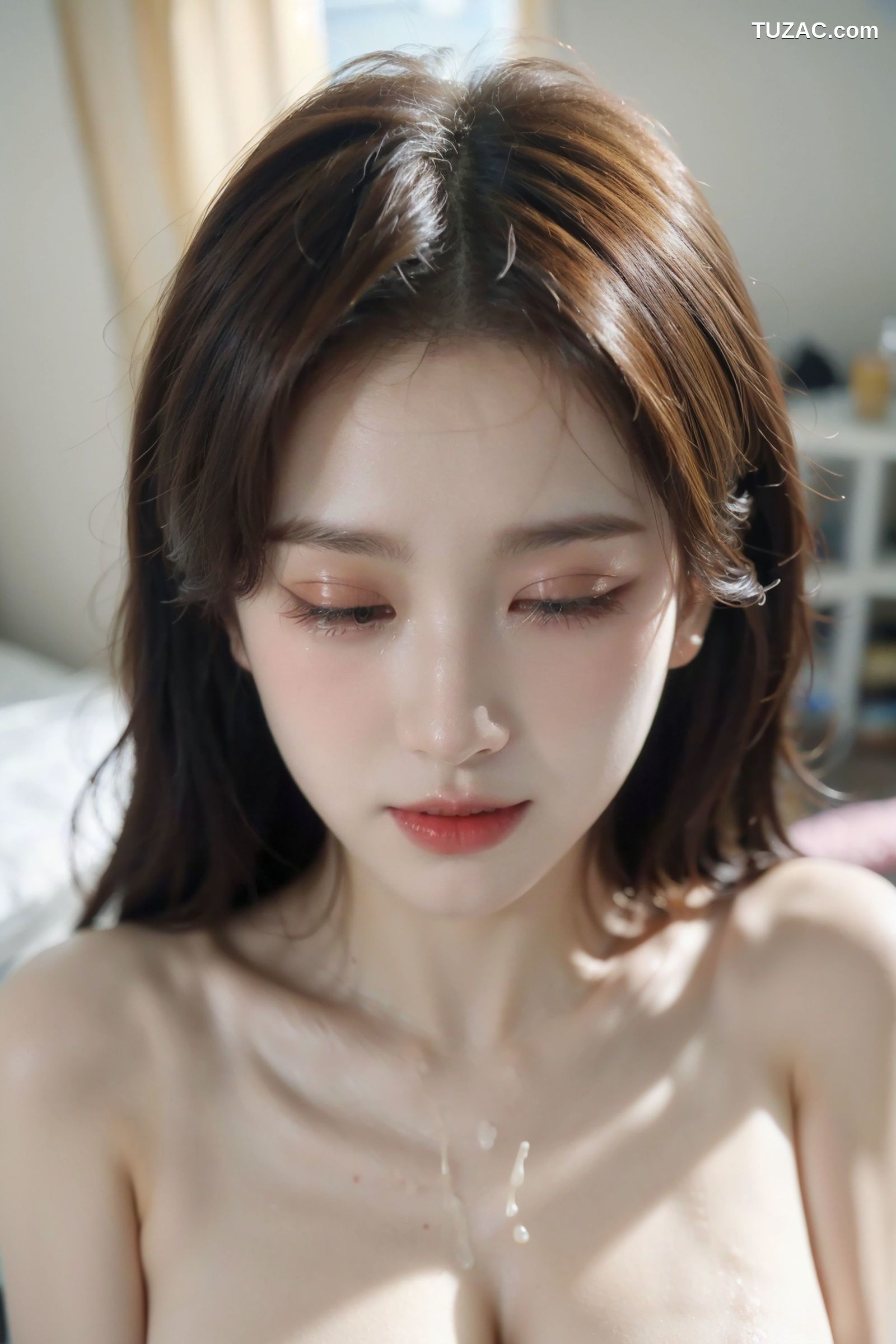 AI美女-拟实-白色蕾丝内衣美女