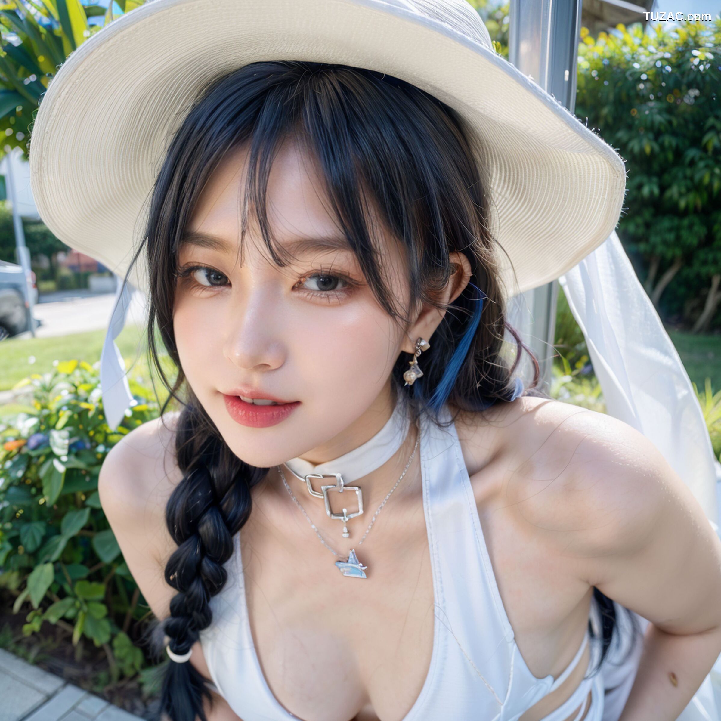 AI美女-拟实-白色遮阳帽的美女-户外