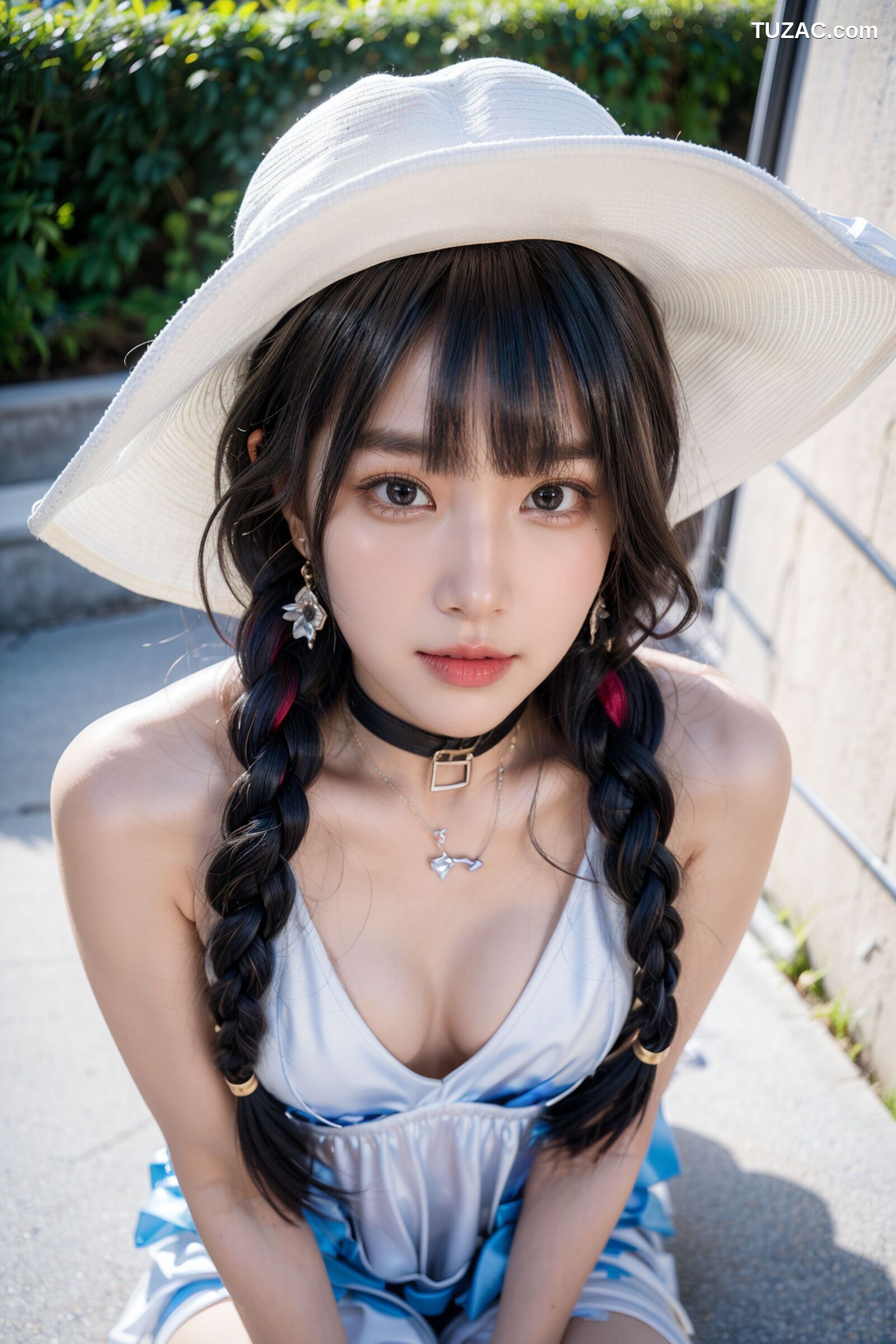 AI美女-拟实-白色遮阳帽的美女-户外
