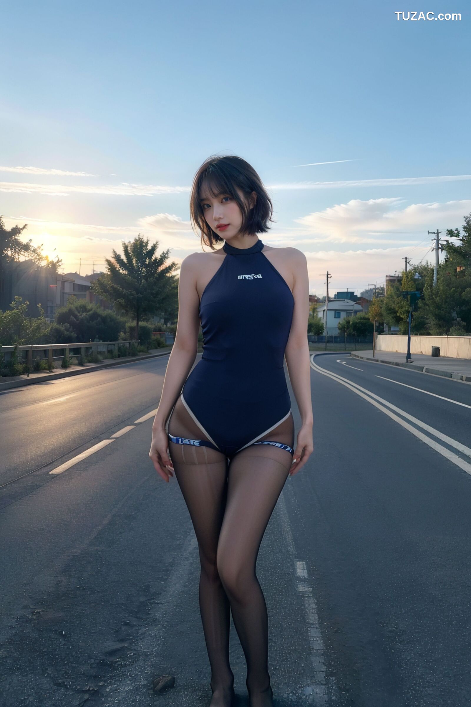 AI美女-拟实-短发深蓝死库水户外