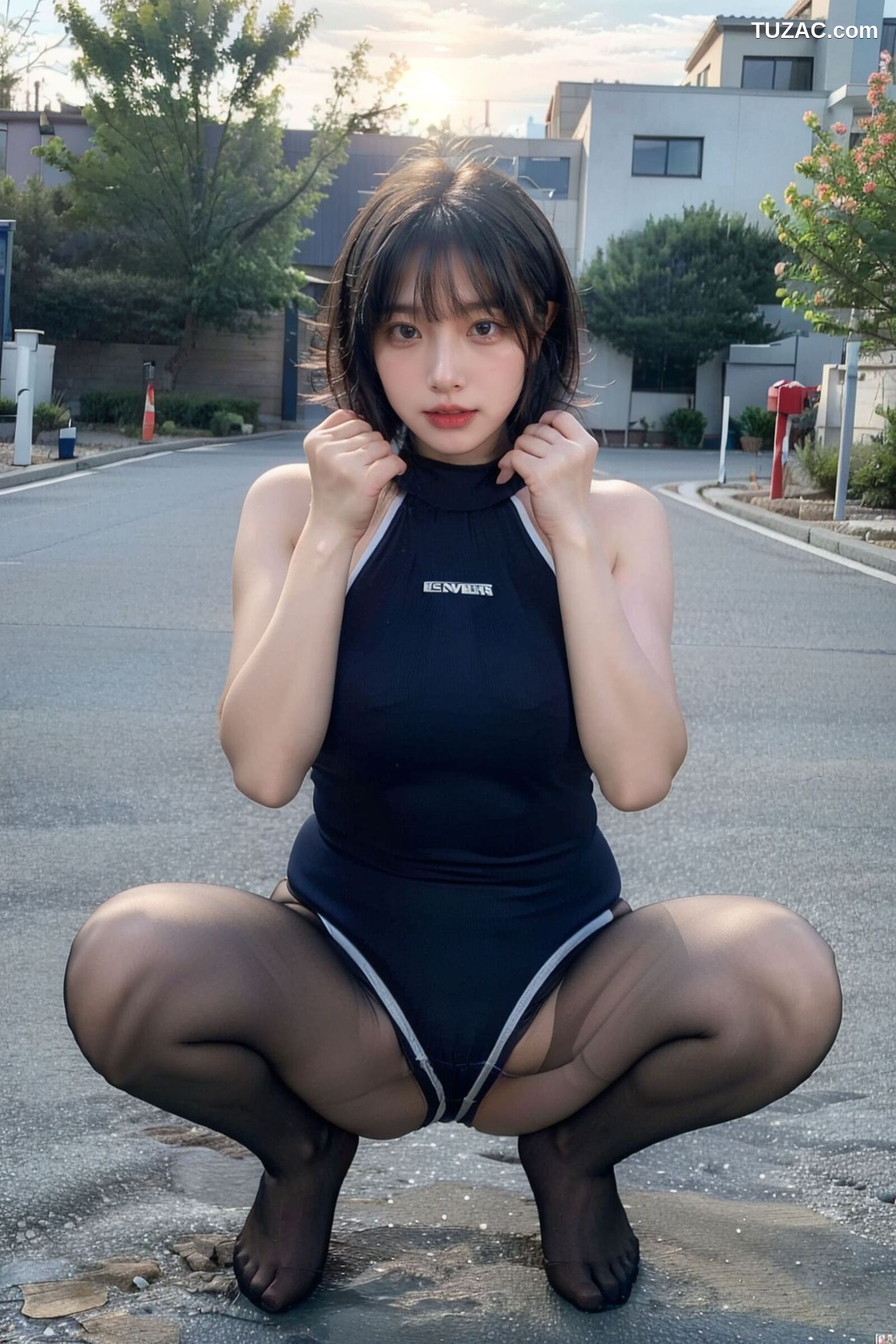 AI美女-拟实-短发深蓝死库水户外