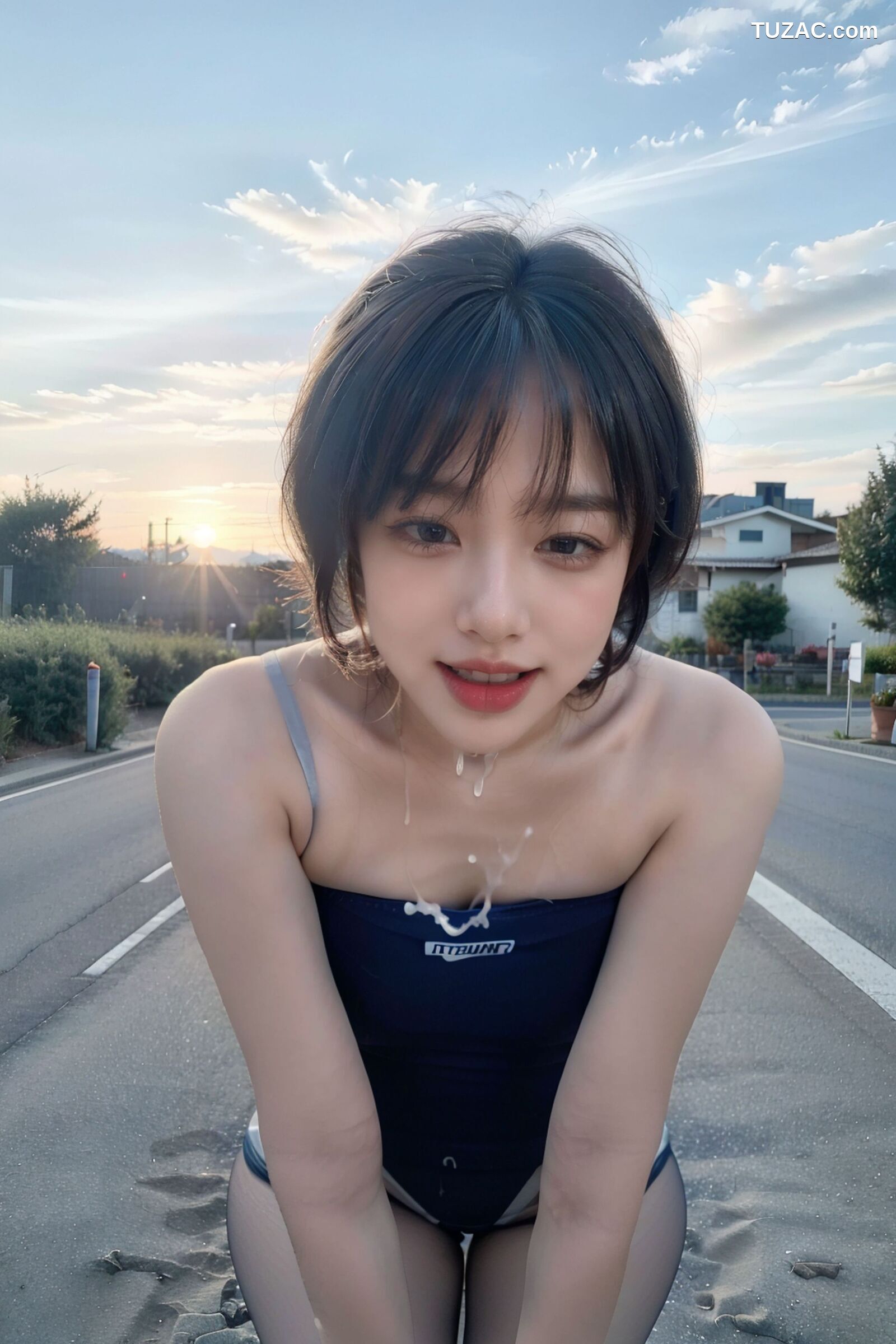 AI美女-拟实-短发深蓝死库水户外