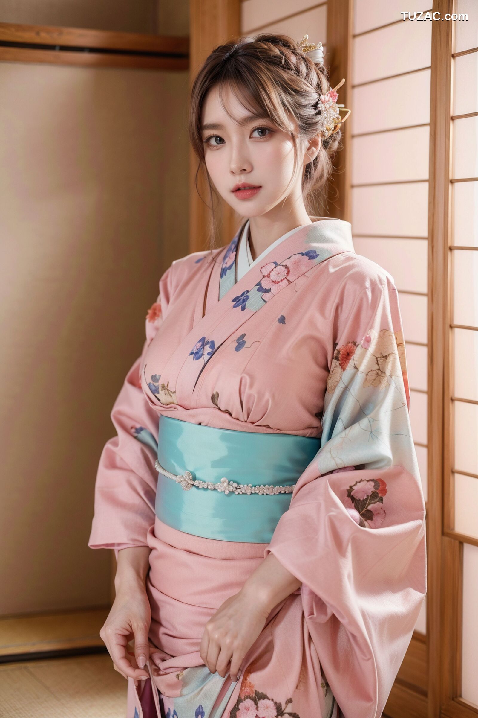 AI美女-拟实-粉色和服