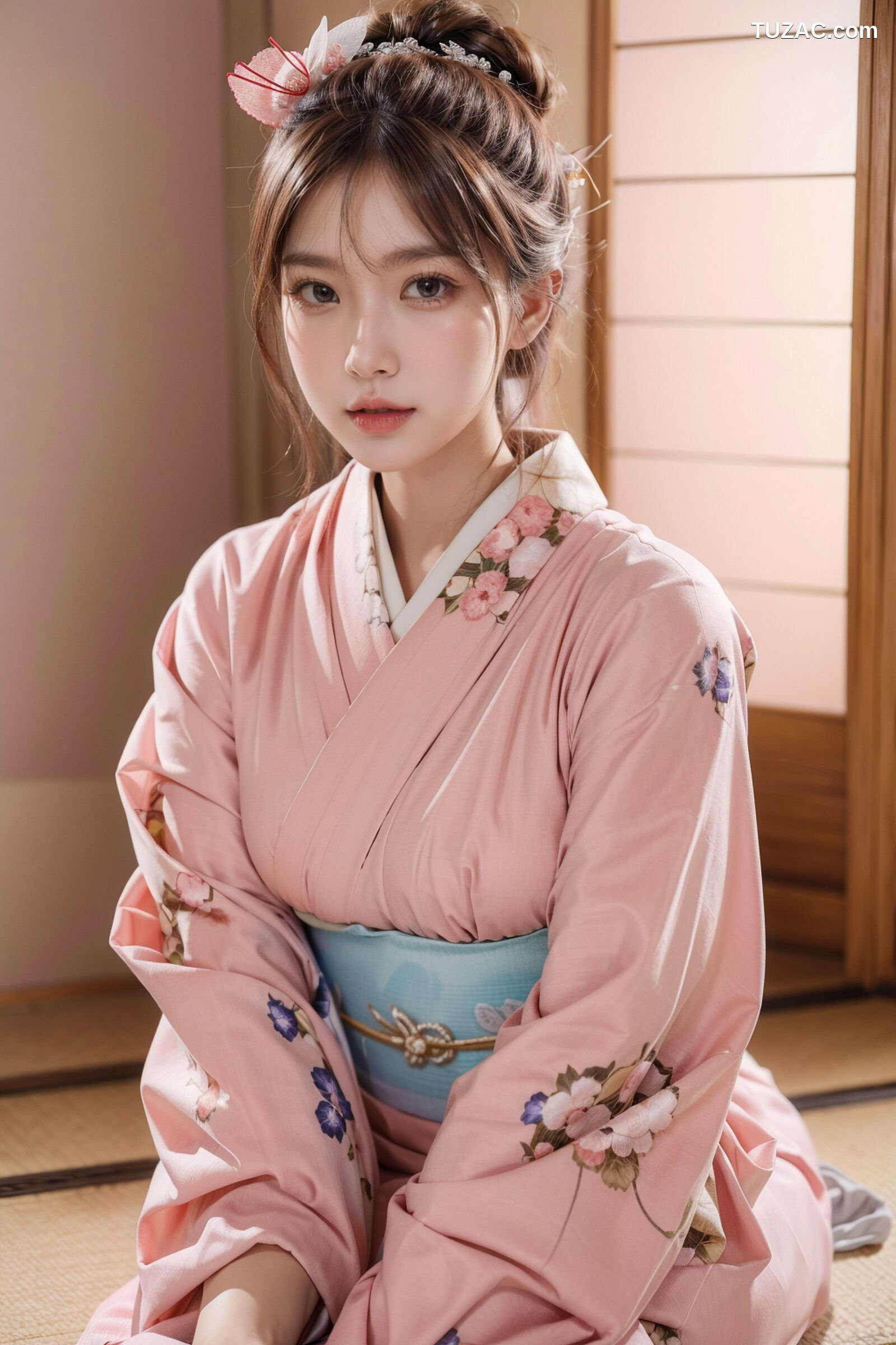 AI美女-拟实-粉色和服