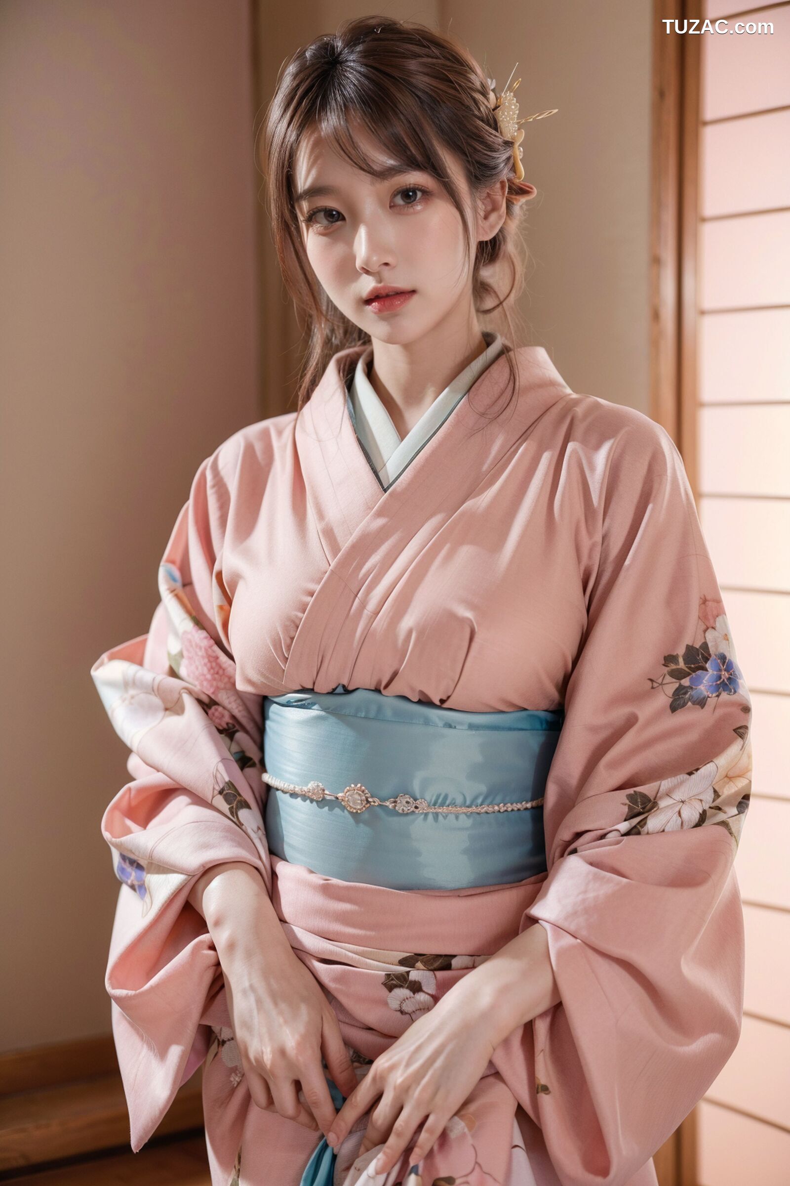 AI美女-拟实-粉色和服