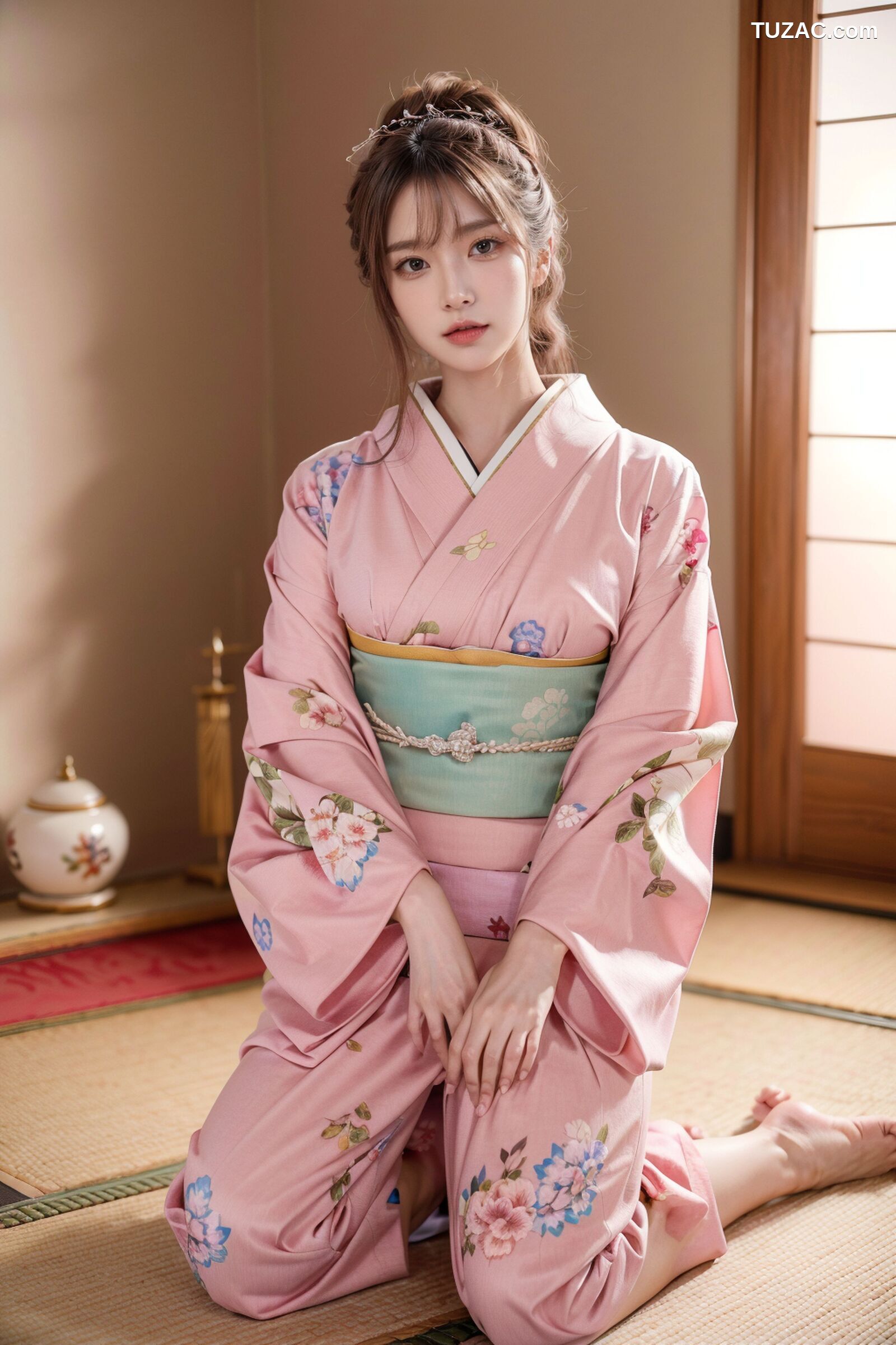 AI美女-拟实-粉色和服