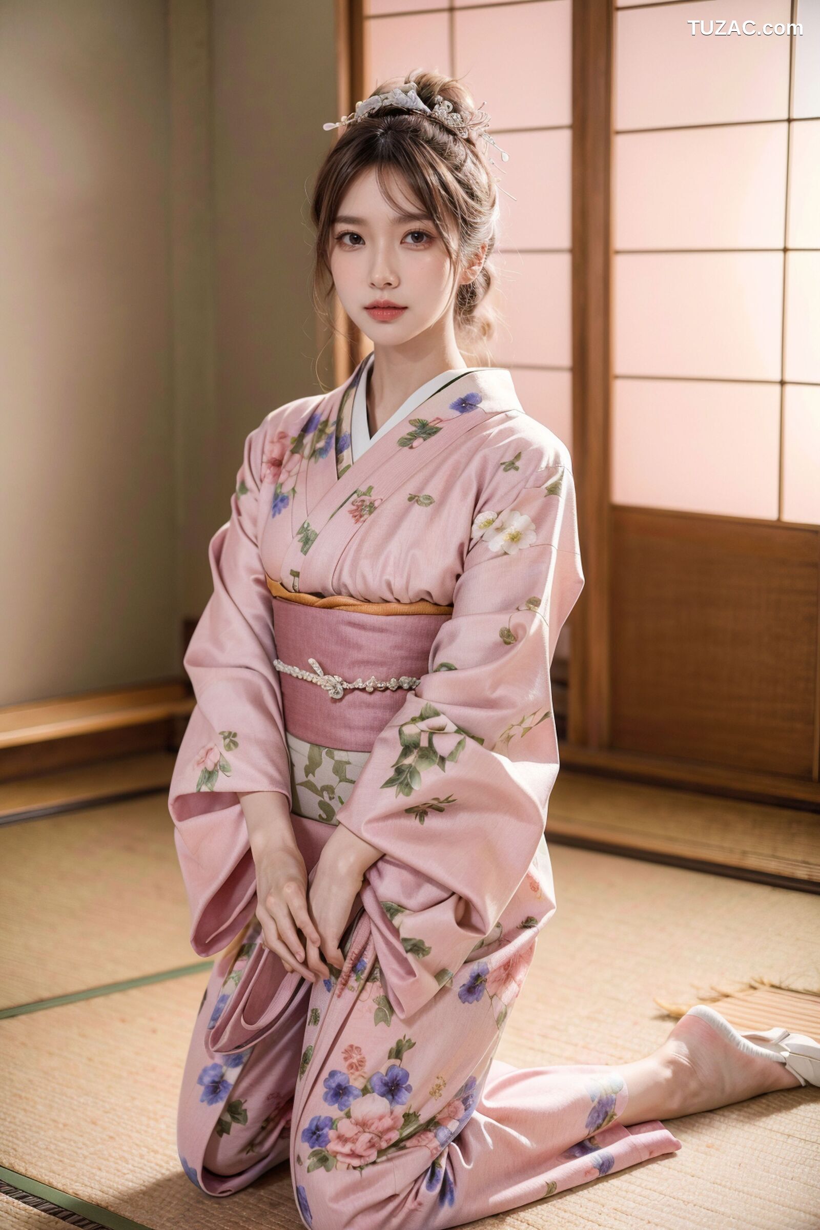 AI美女-拟实-粉色和服