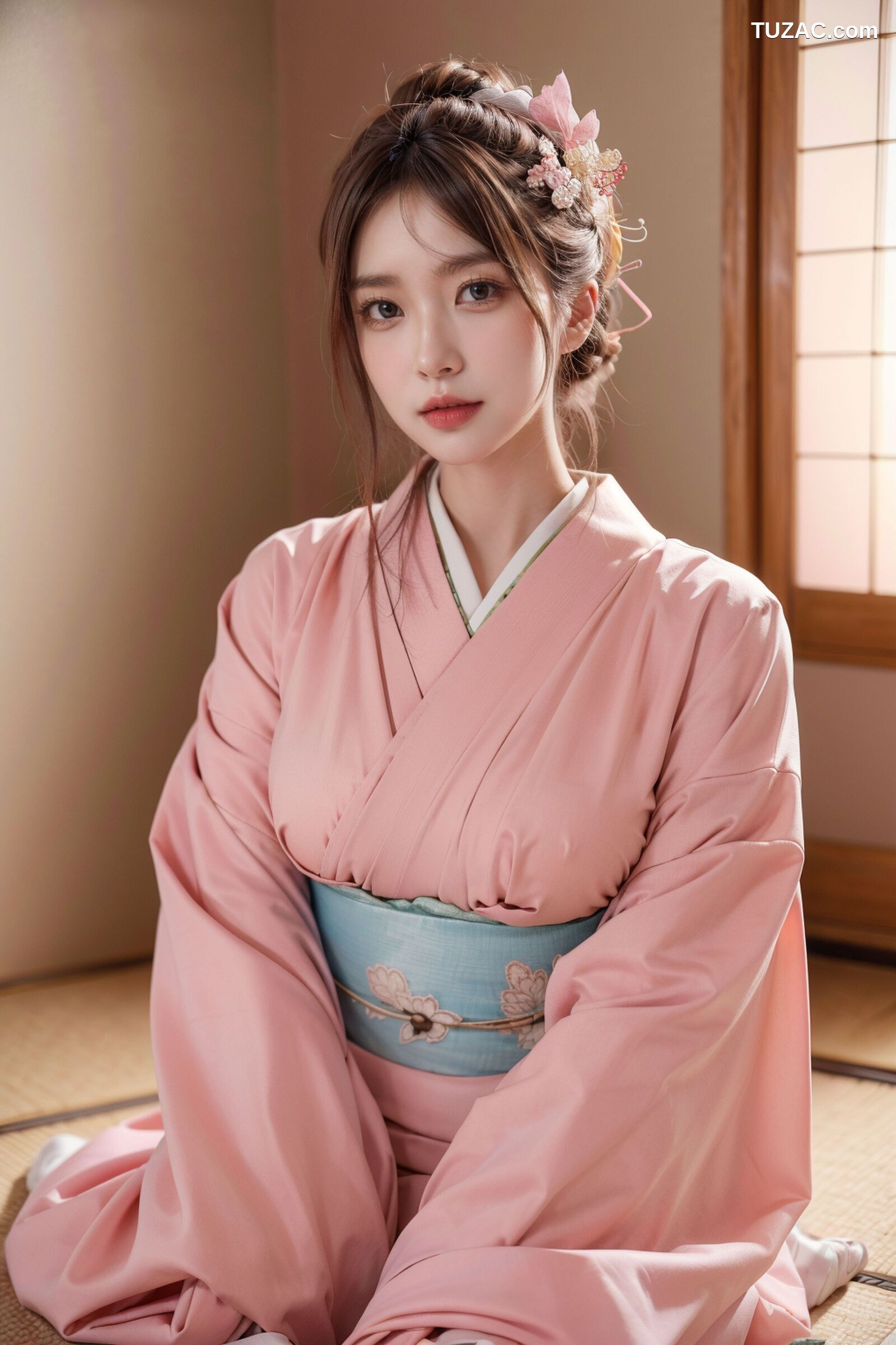 AI美女-拟实-粉色和服