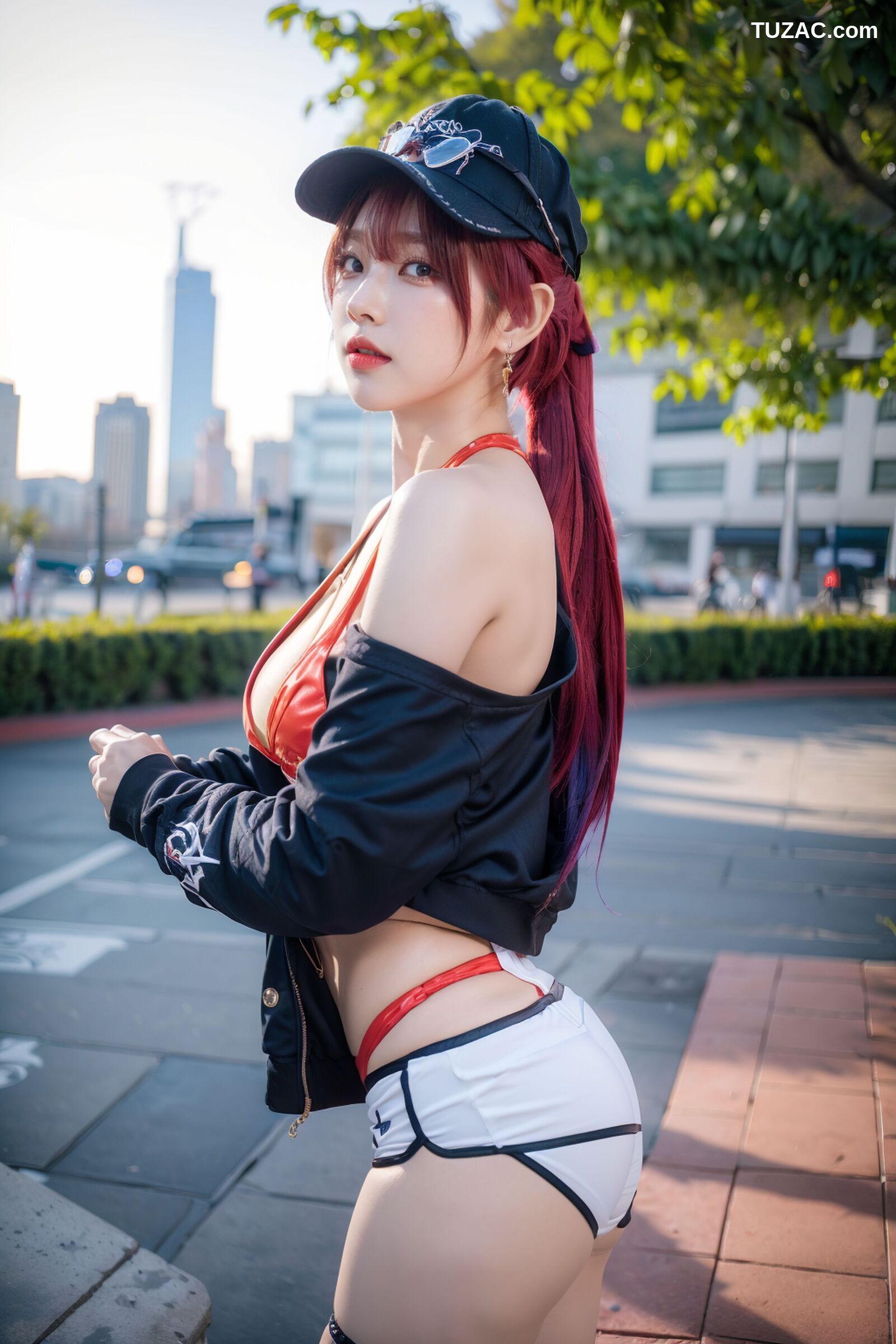 AI美女-拟实-红色比基尼棒球帽少女-18禁