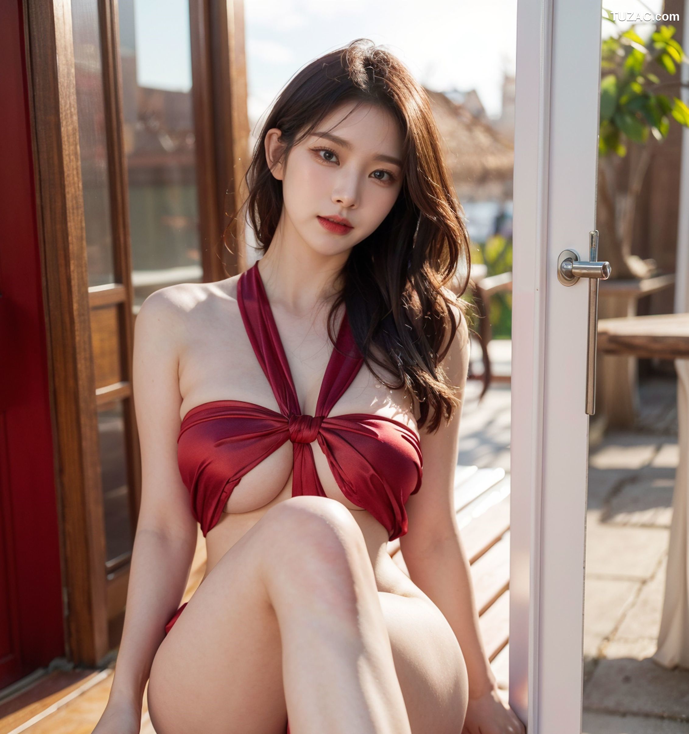 AI美女-拟实-红色蝴蝶结内衣户外-18禁