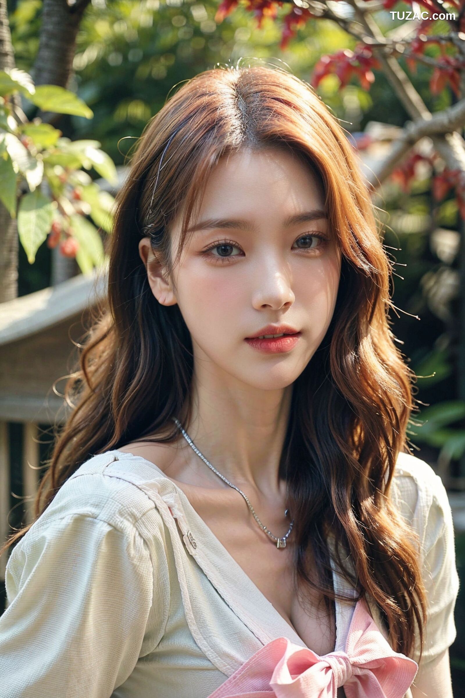 AI美女-拟实-花园中的绿裙美女