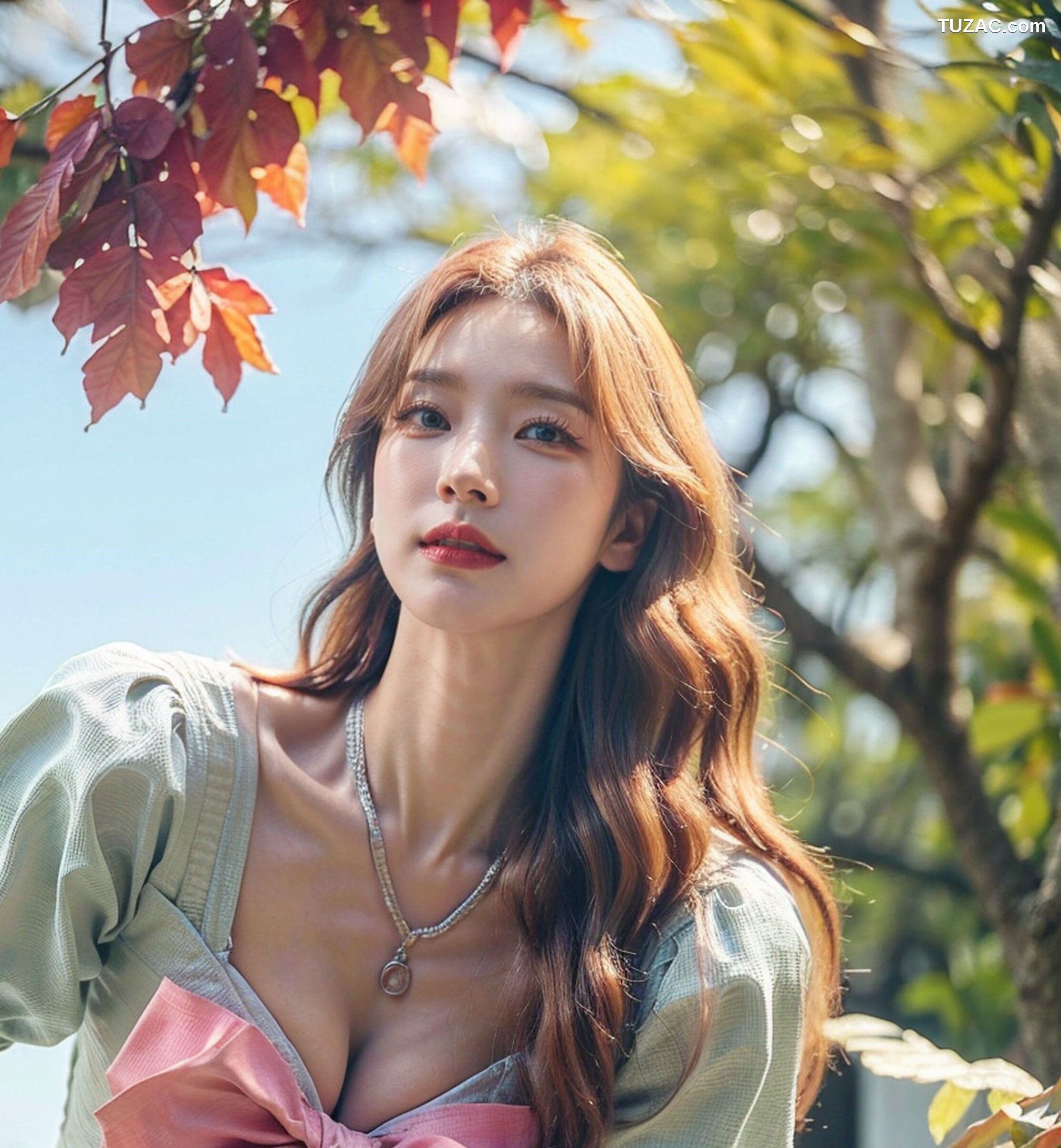 AI美女-拟实-花园中的绿裙美女