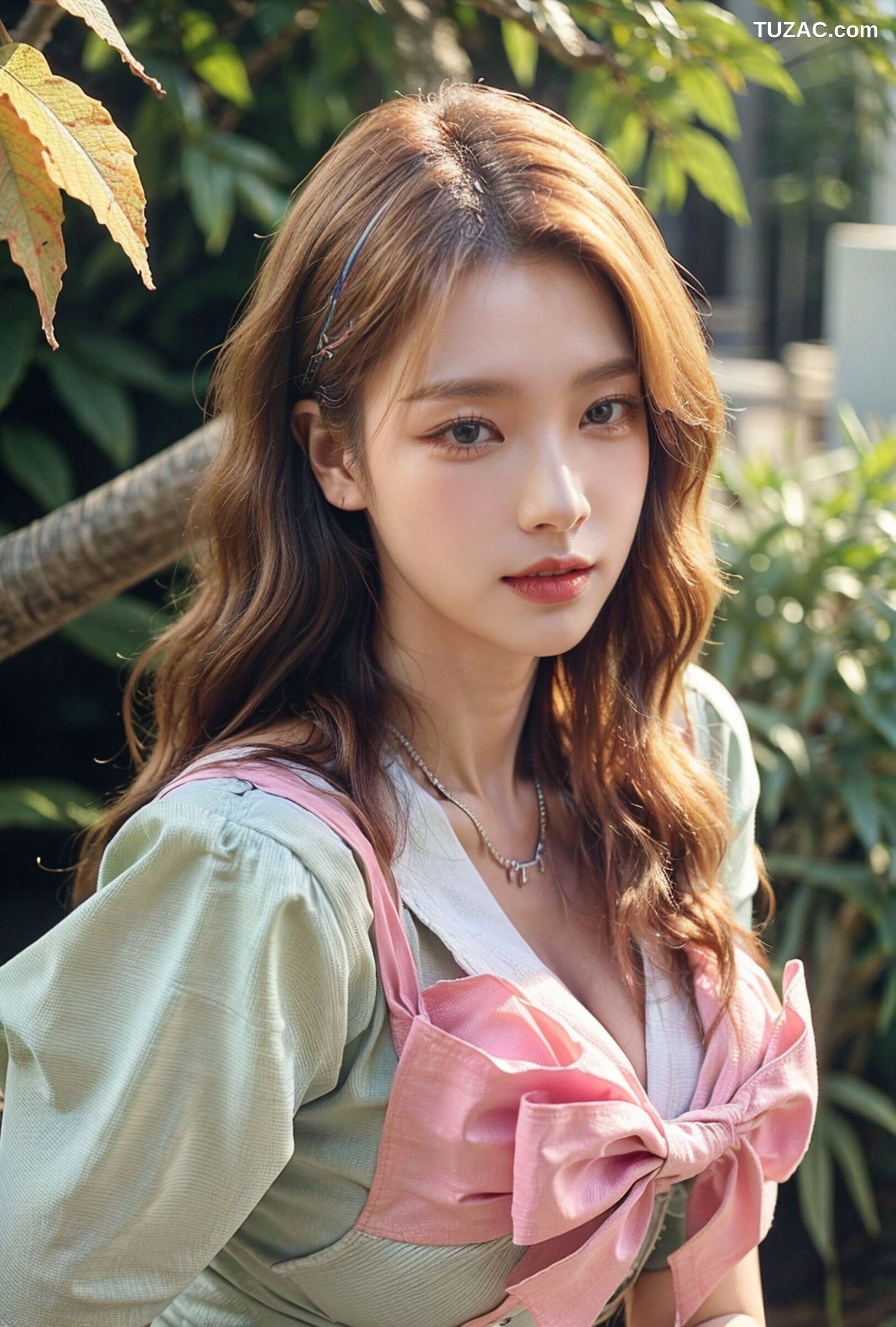 AI美女-拟实-花园中的绿裙美女