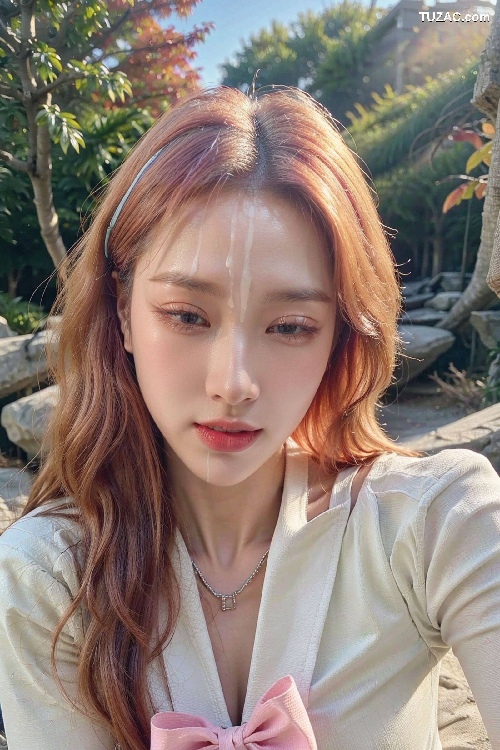 AI美女-拟实-花园中的绿裙美女