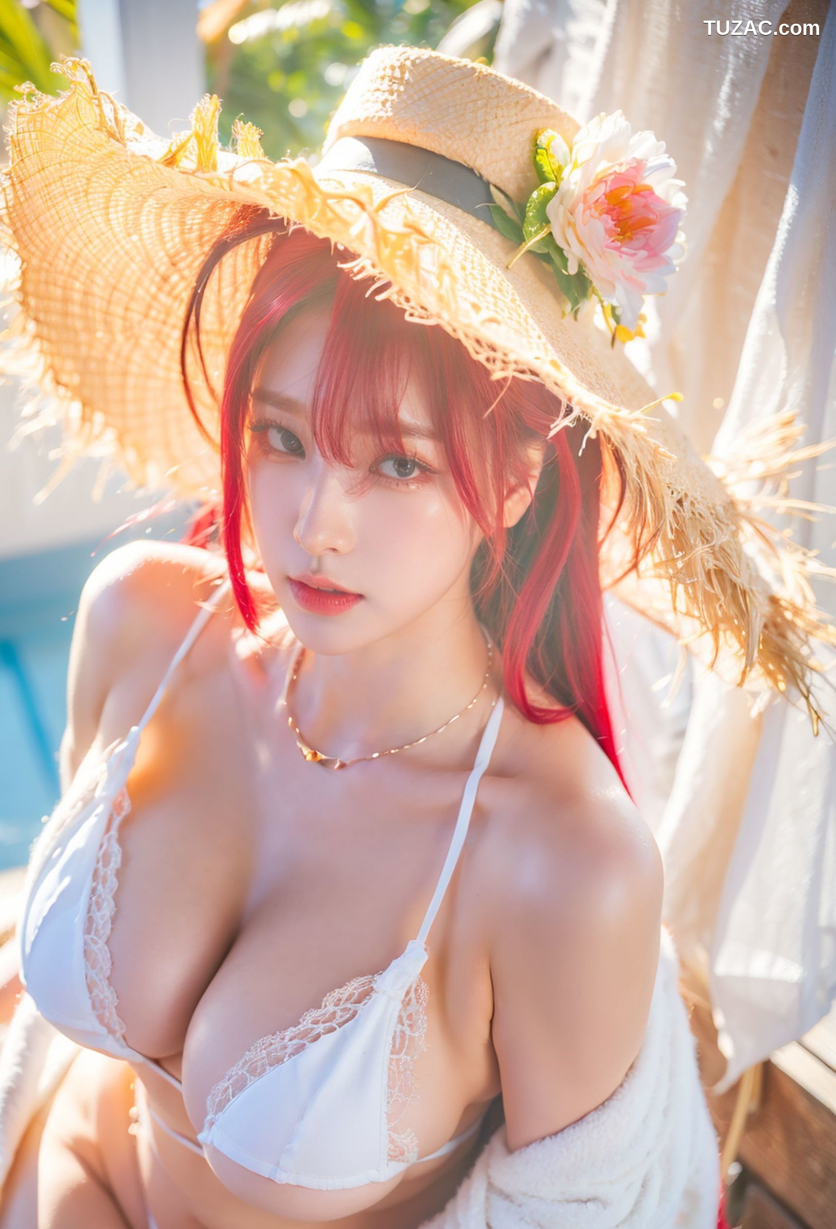 AI美女-拟实-草帽-白色比基尼