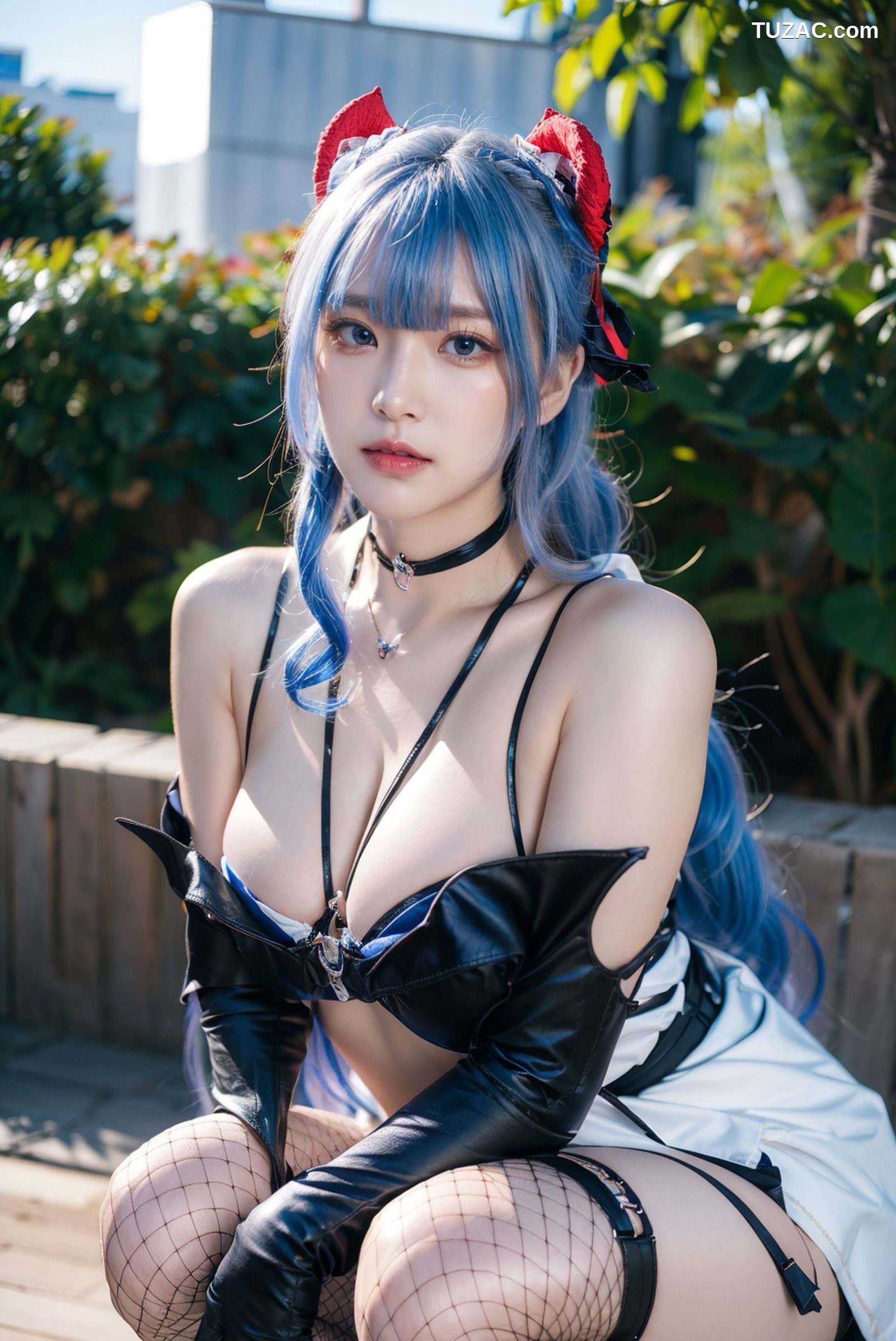 AI美女-拟实-蓝发双麻花辫美少女-纯净版