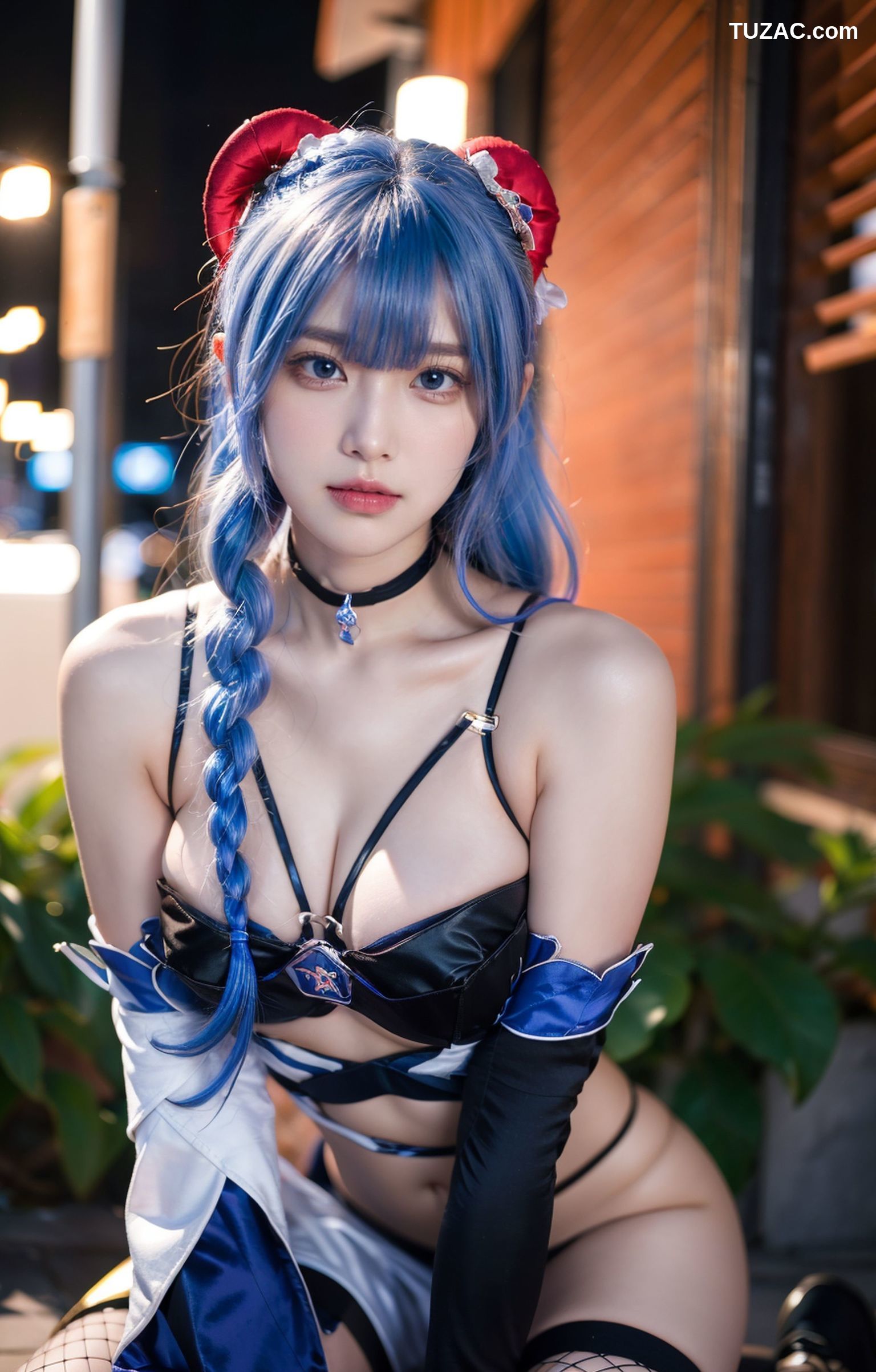 AI美女-拟实-蓝发双麻花辫美少女-纯净版