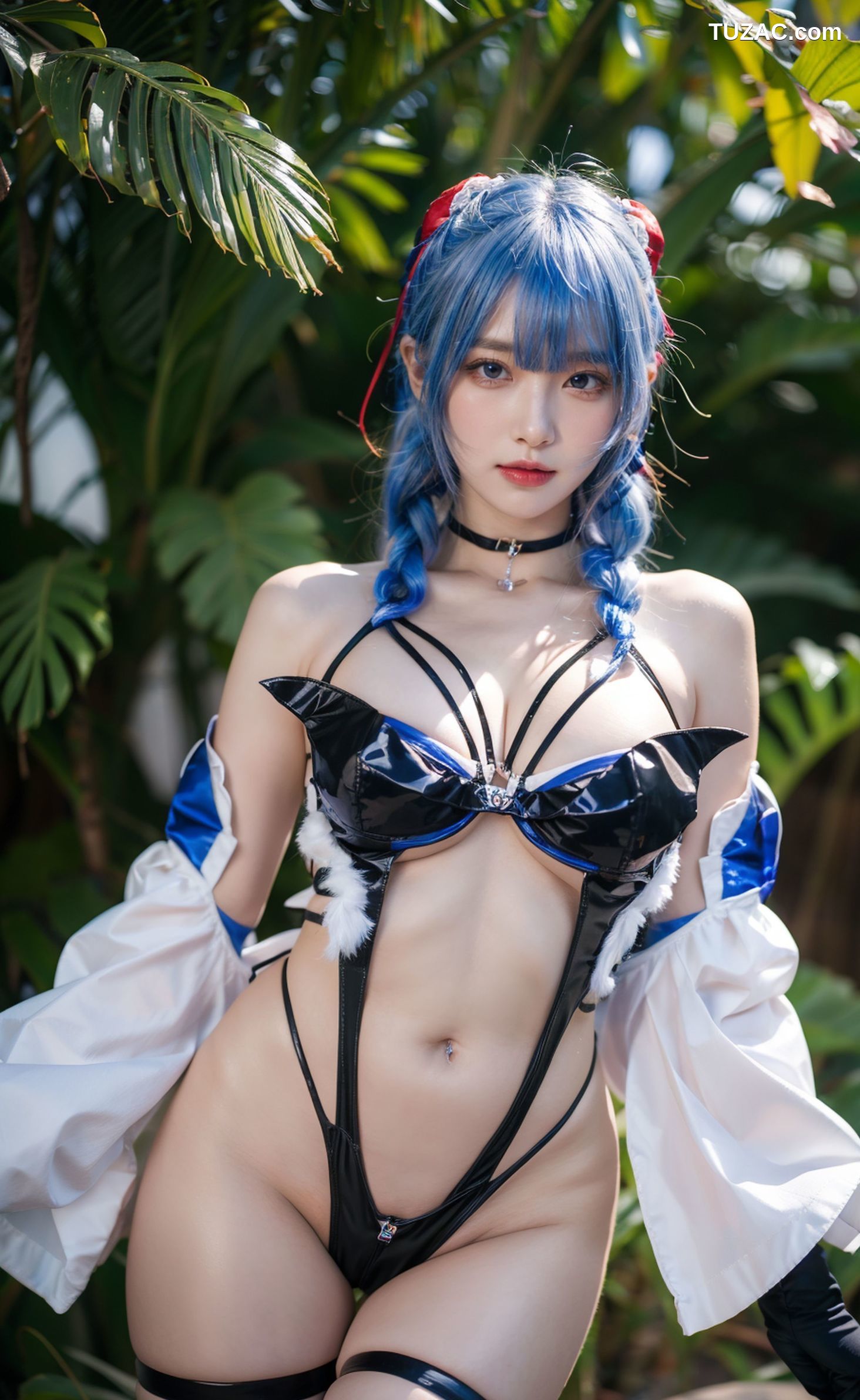 AI美女-拟实-蓝发双麻花辫美少女-纯净版