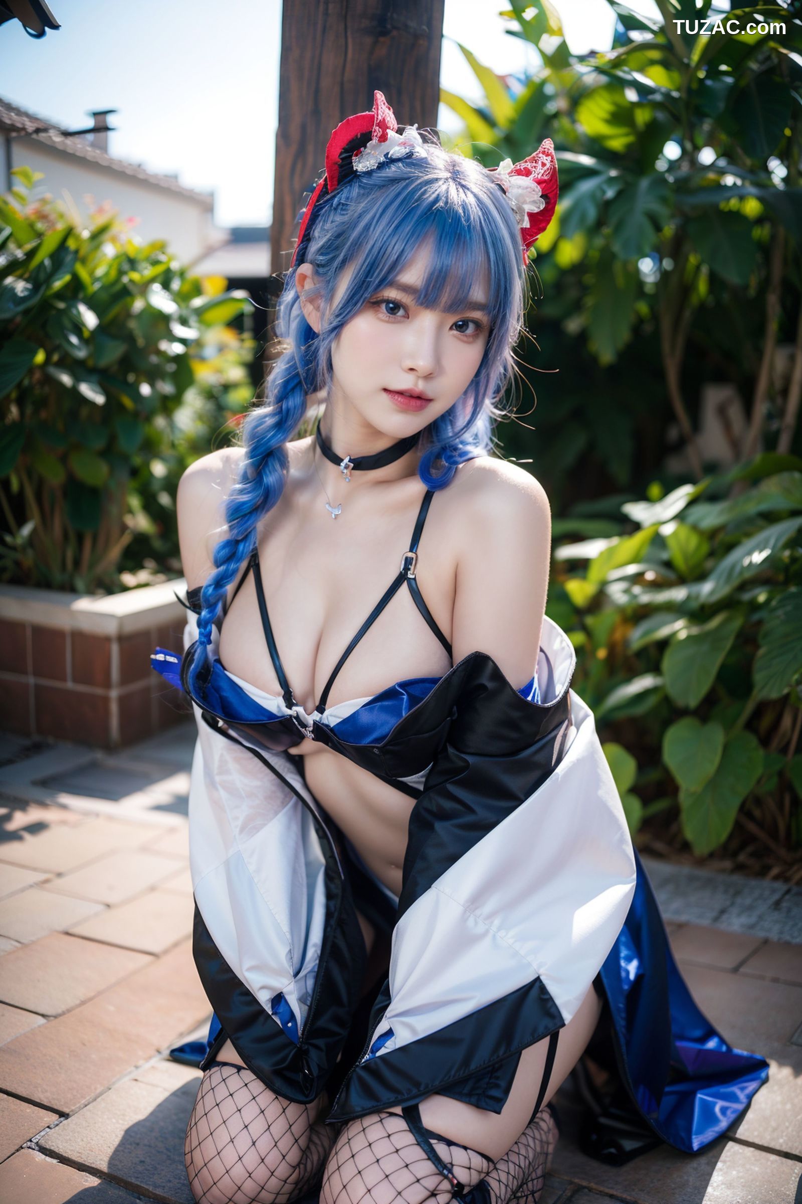 AI美女-拟实-蓝发双麻花辫美少女-纯净版