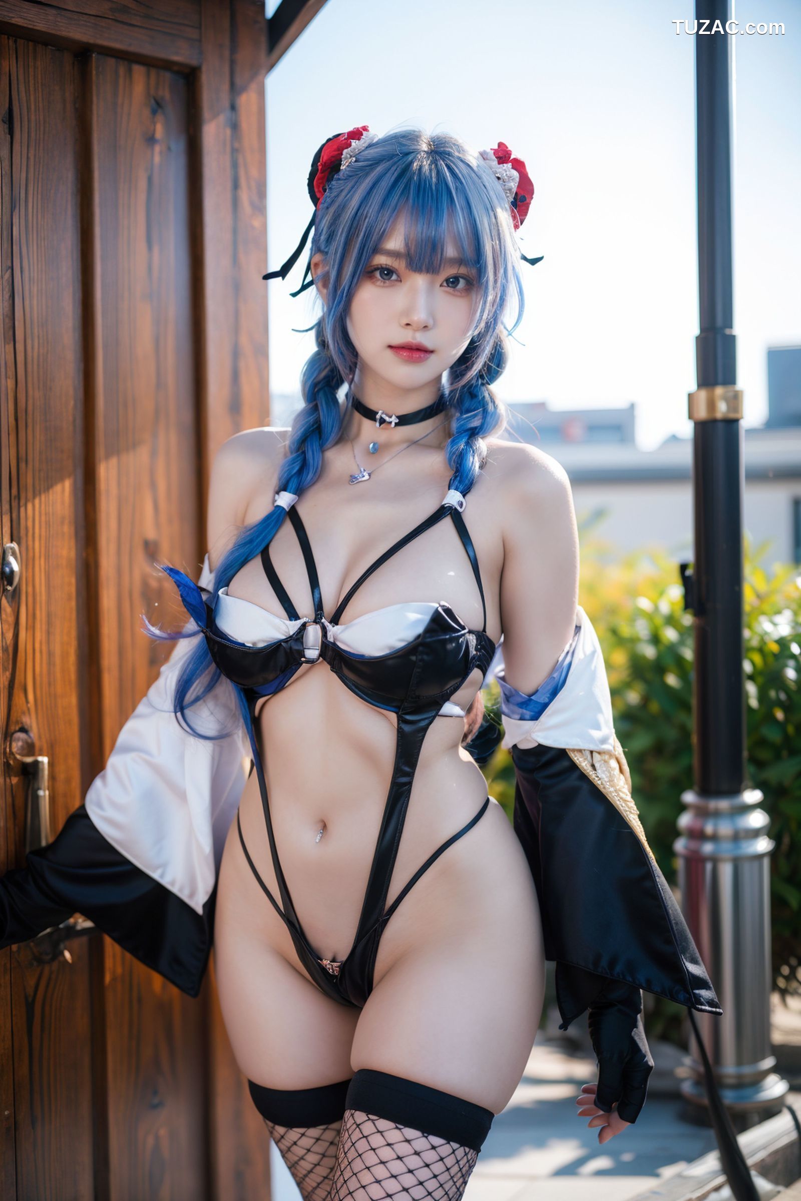 AI美女-拟实-蓝发双麻花辫美少女-纯净版