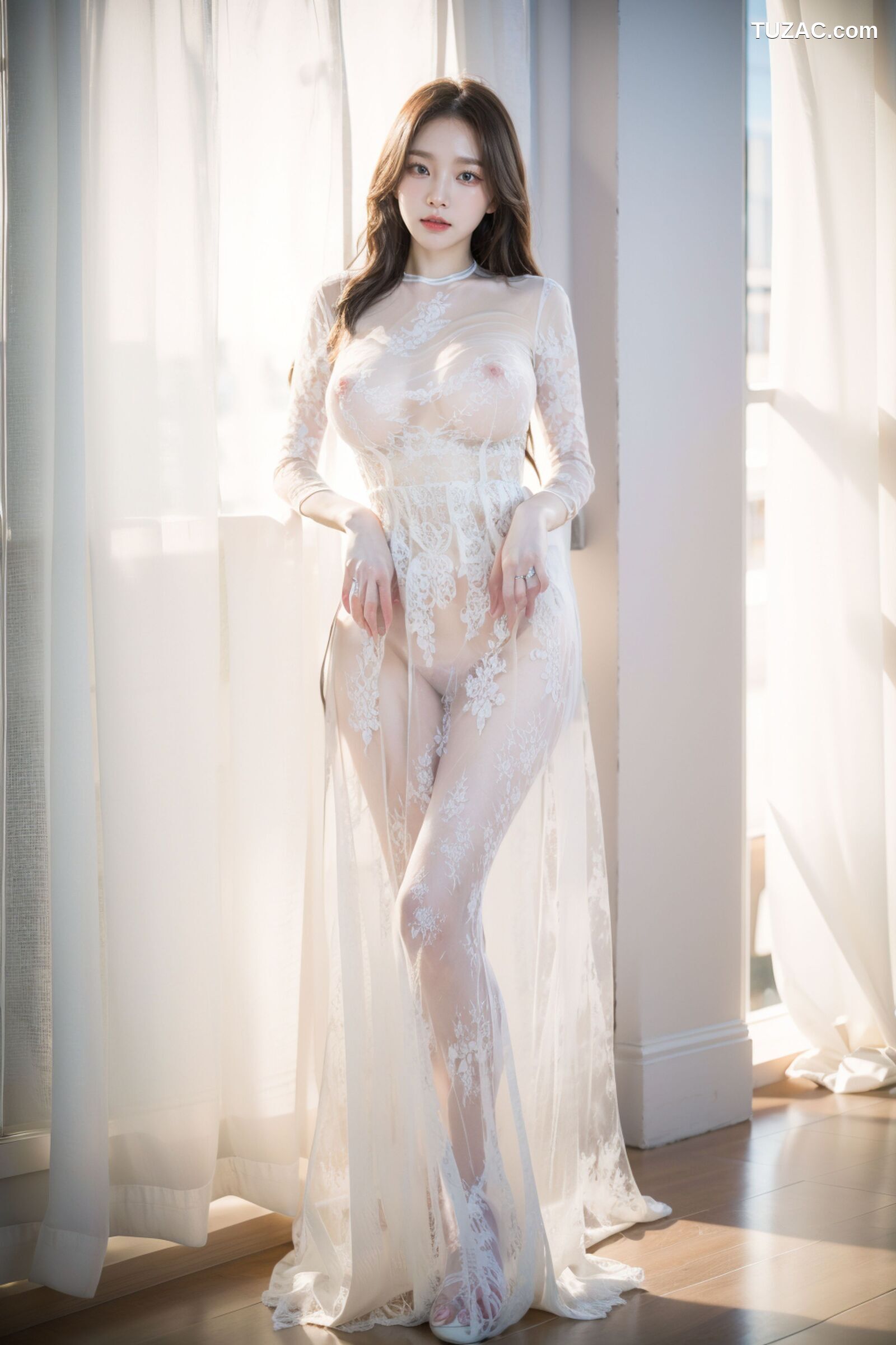 AI美女-拟实-透视白纱长裙