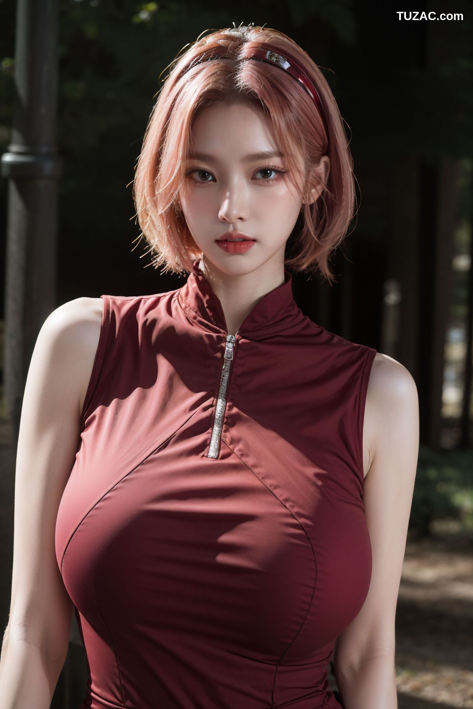 AI美女-拟实-酒红色情趣旗袍