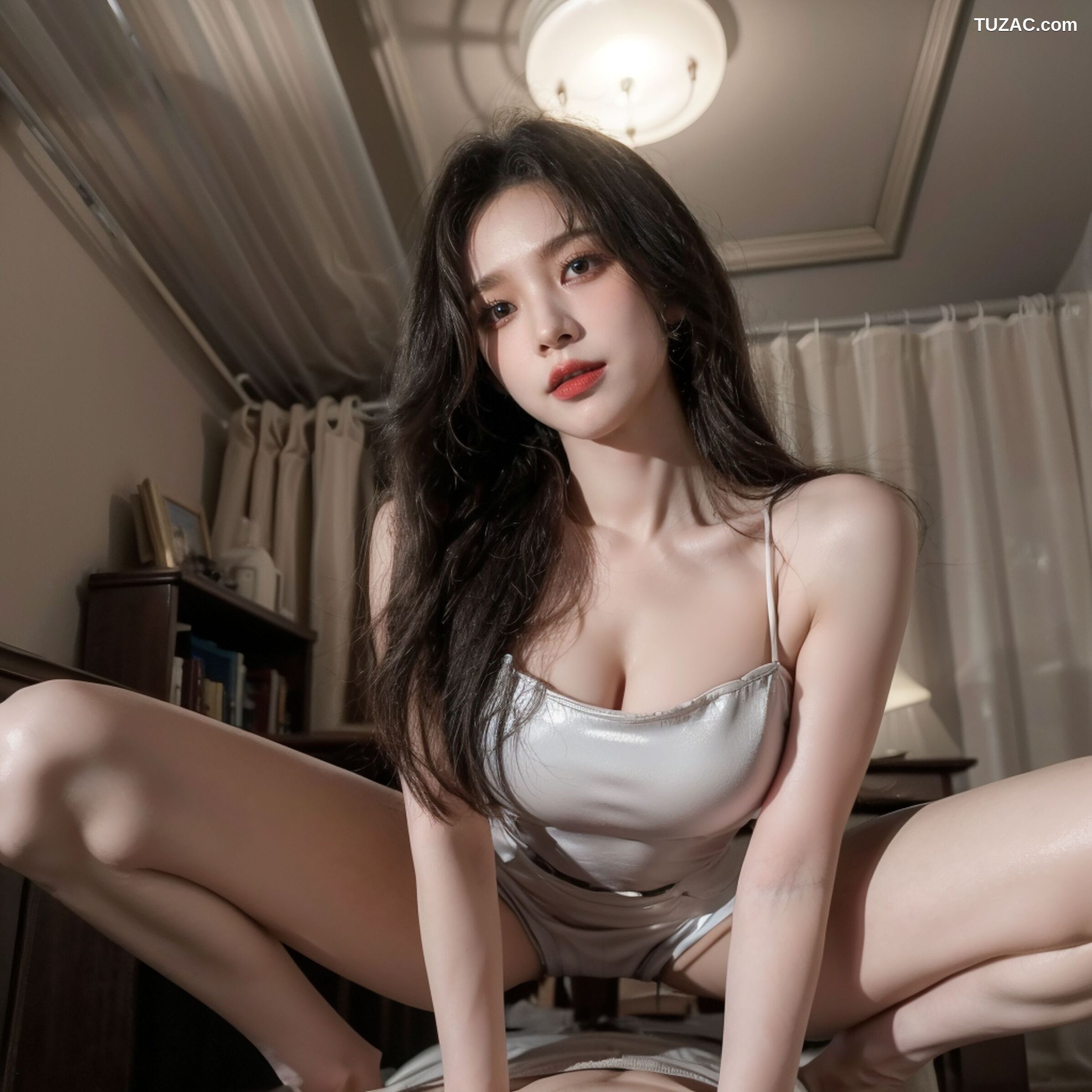 AI美女-拟实-银色吊带连衣短裙