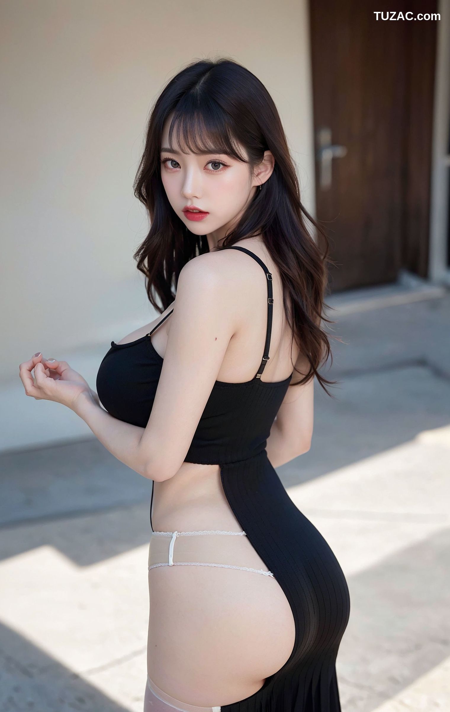 AI美女-拟实-韩风美女黑色内衣