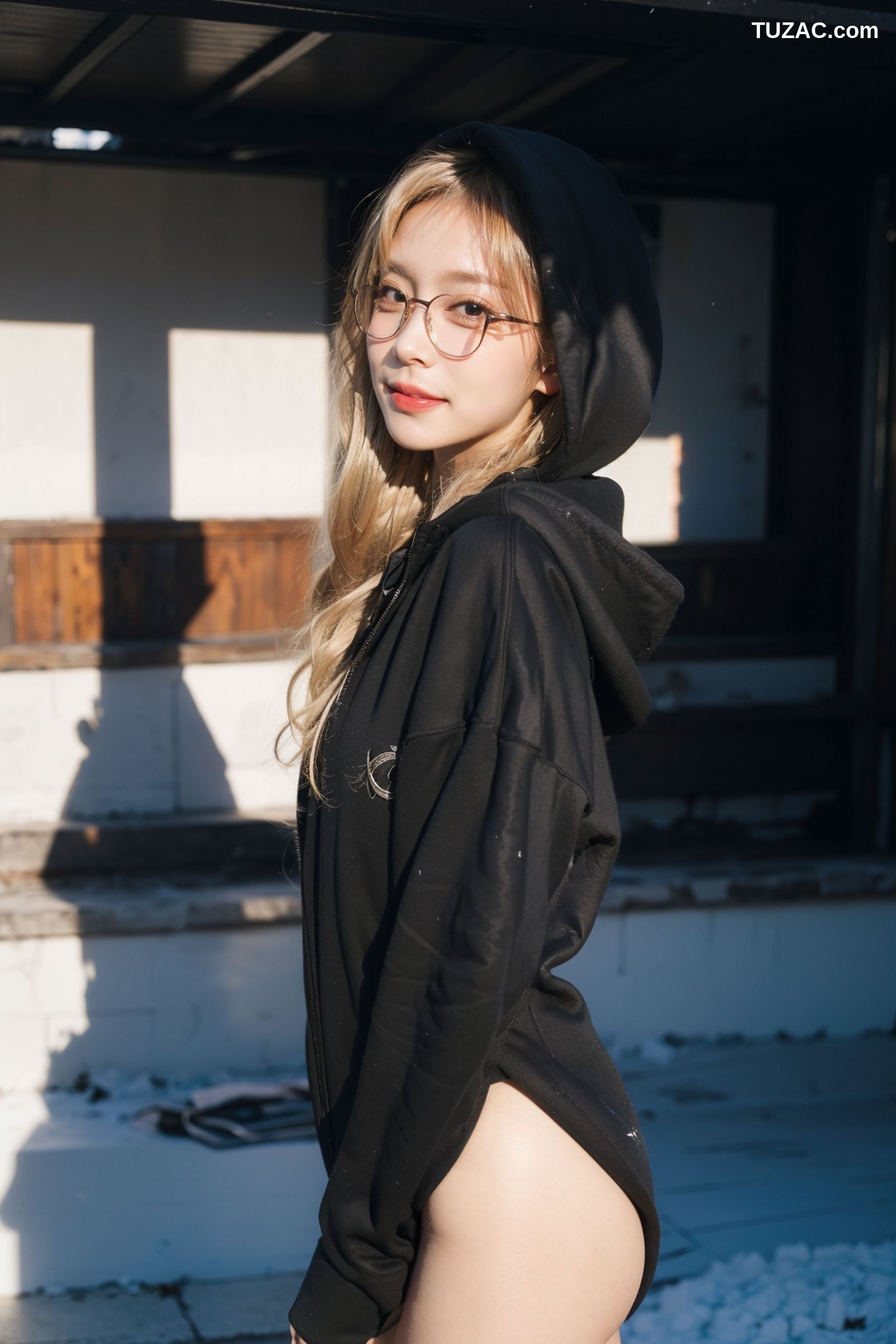 AI美女-拟实-黑色连帽衫少女