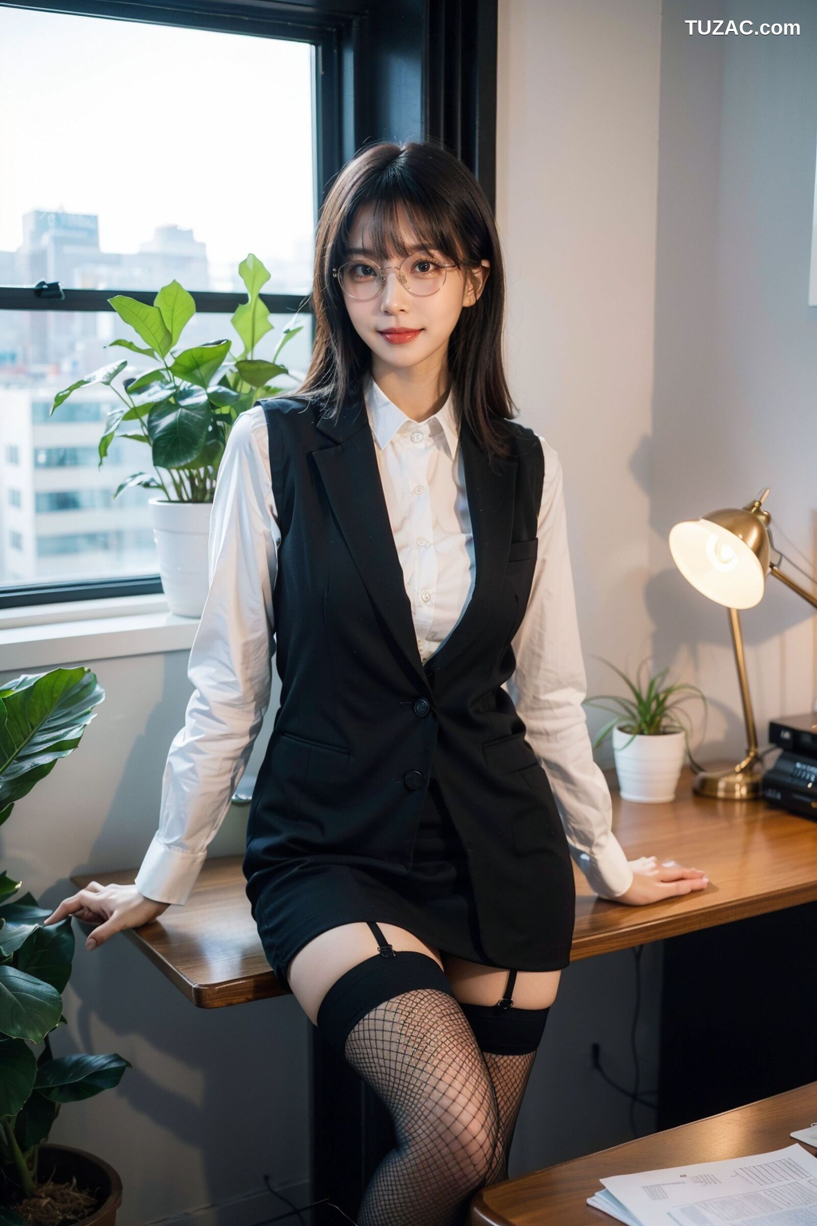 AI美女-拟实-黑色马甲办公室女郎