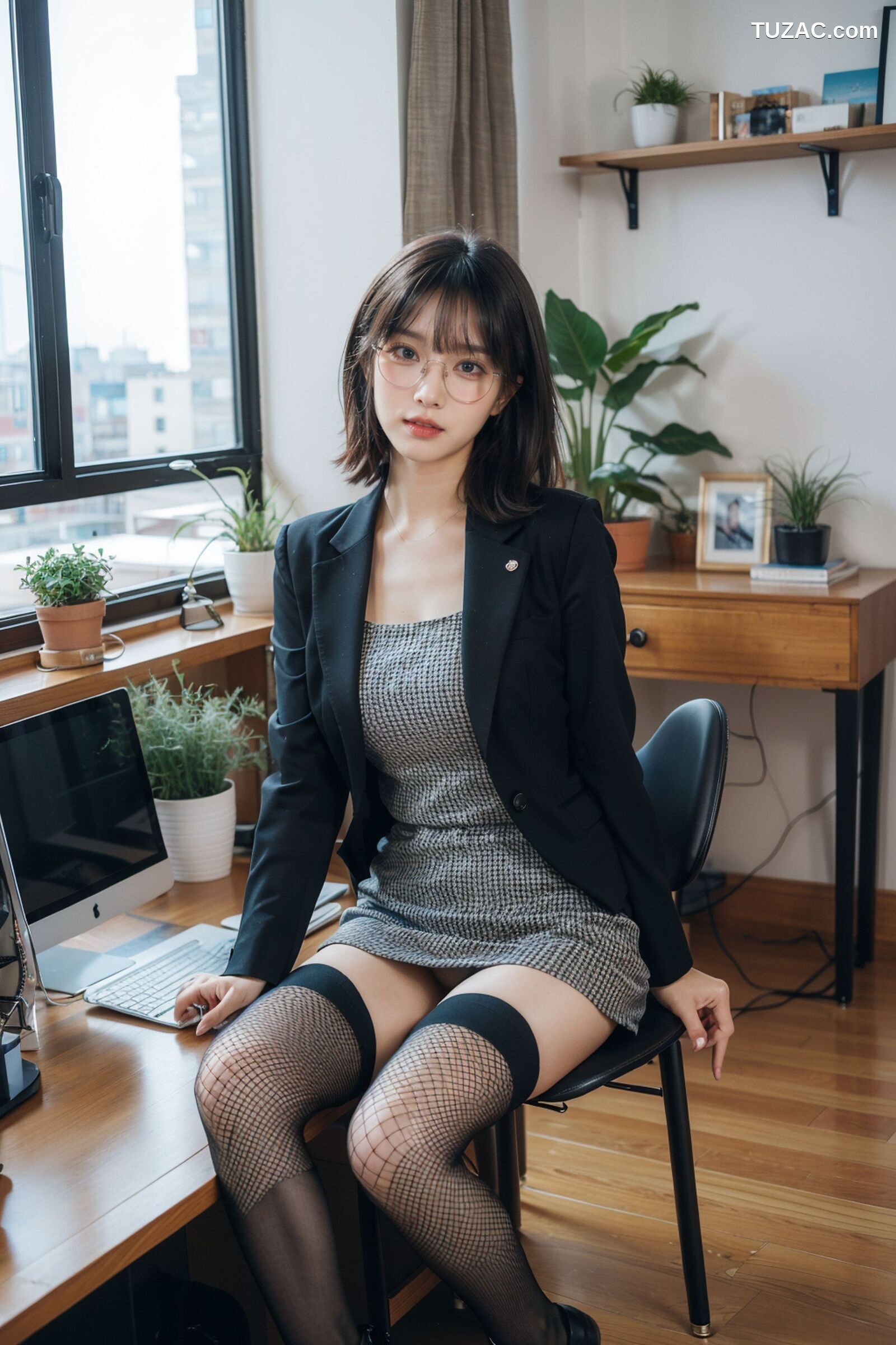 AI美女-拟实-黑色马甲办公室女郎