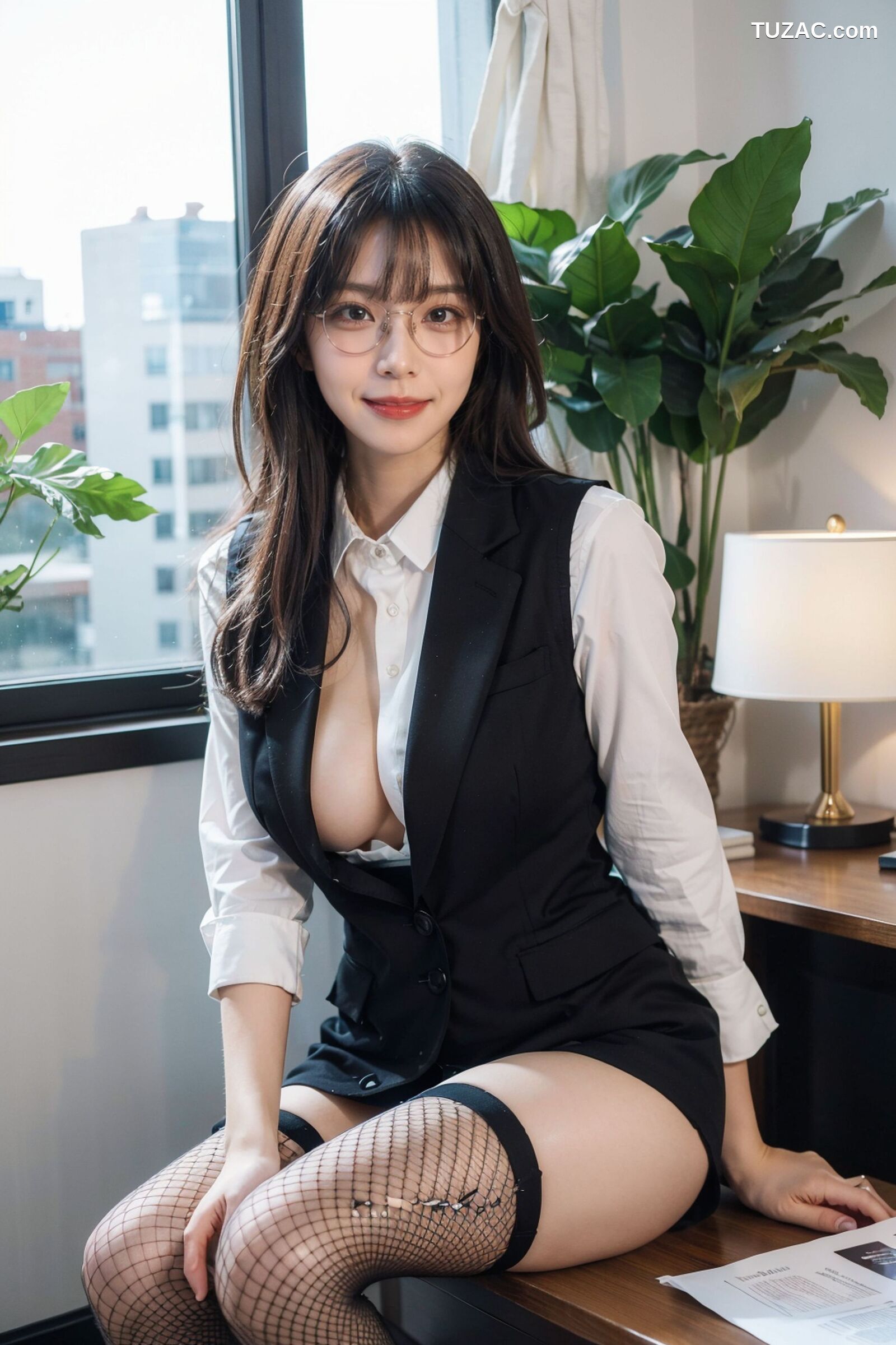 AI美女-拟实-黑色马甲办公室女郎