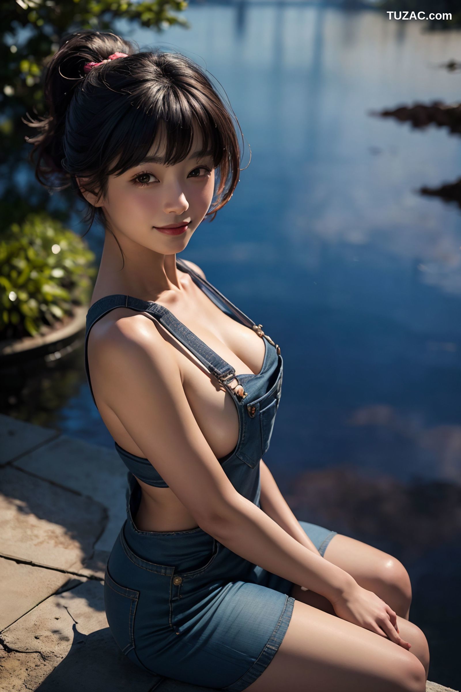 AI美女-穿牛仔吊带裤的女孩-纯净版