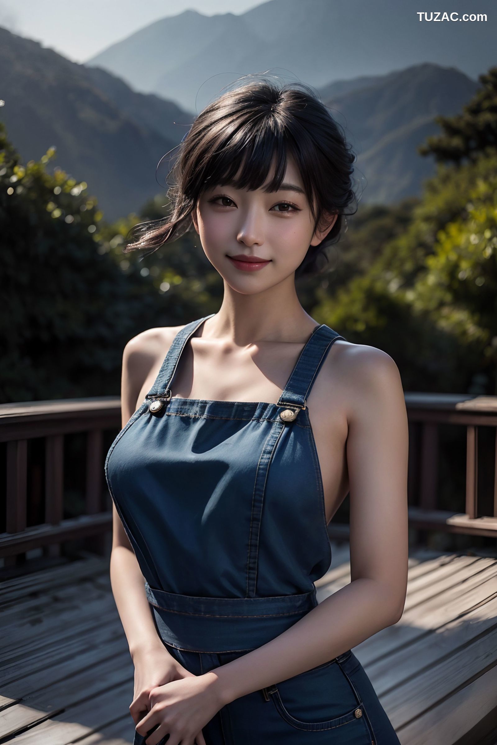 AI美女-穿牛仔吊带裤的女孩-纯净版