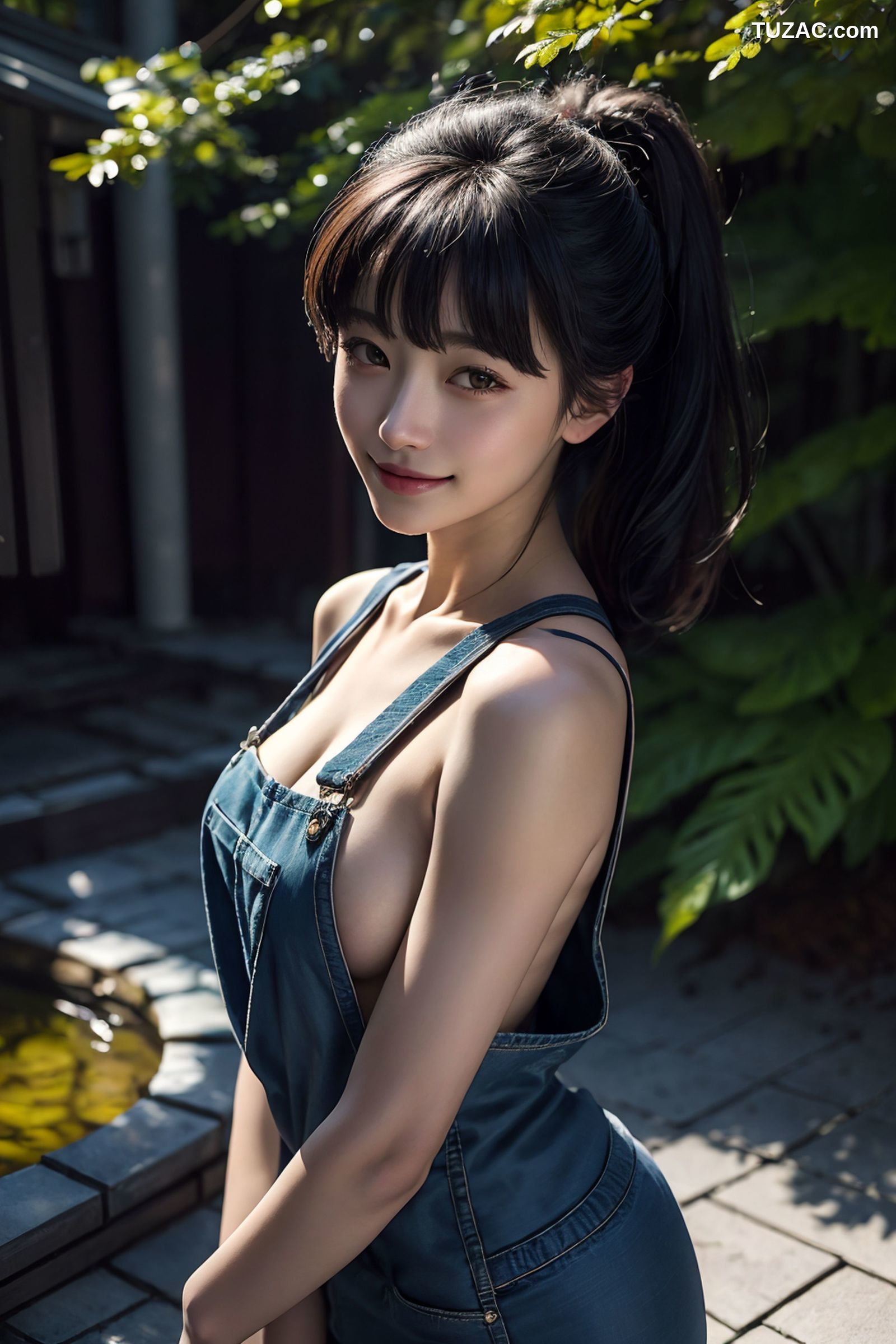 AI美女-穿牛仔吊带裤的女孩-纯净版