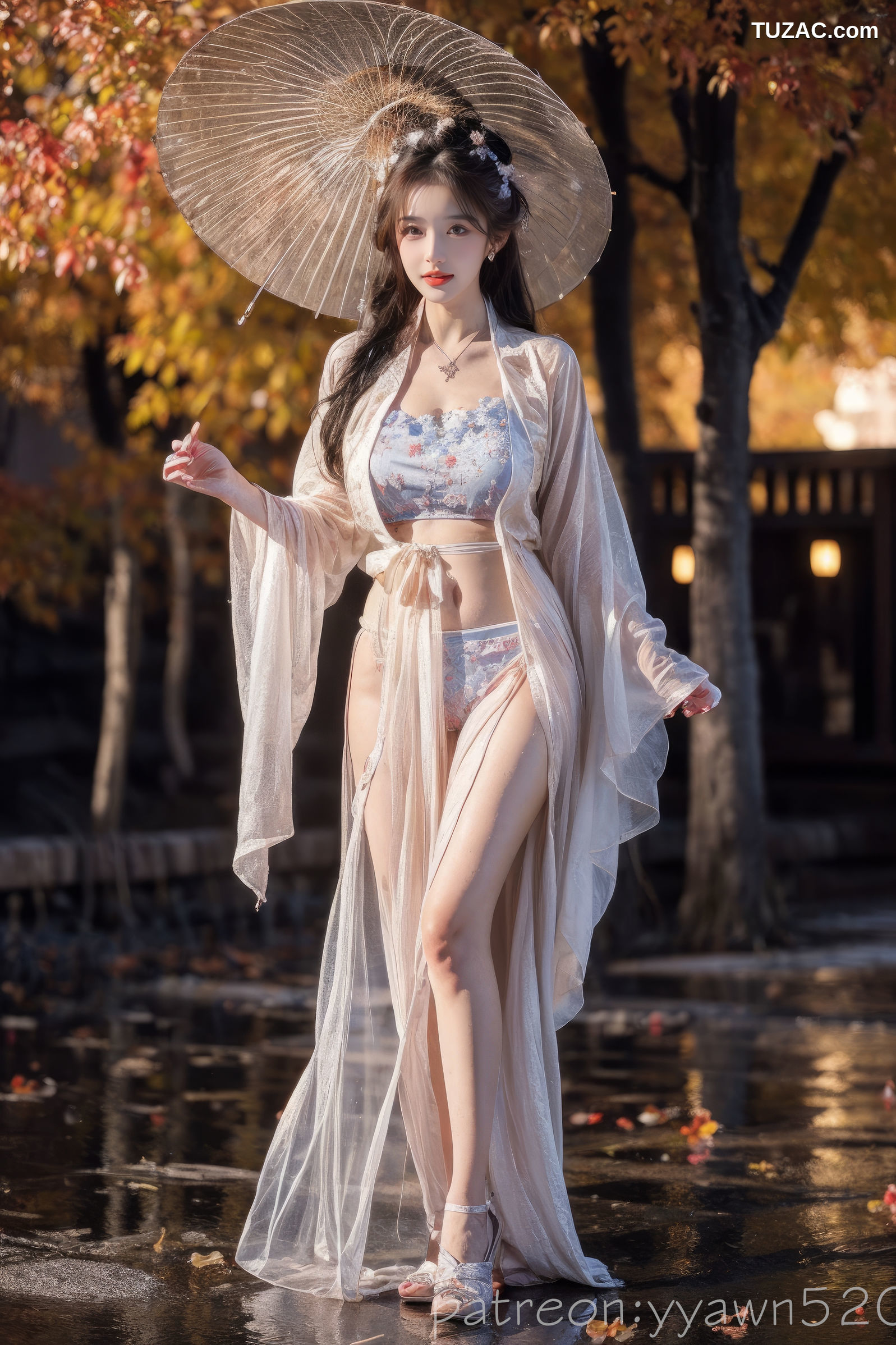 AI美女-红叶秋思古典美人-白衣篇