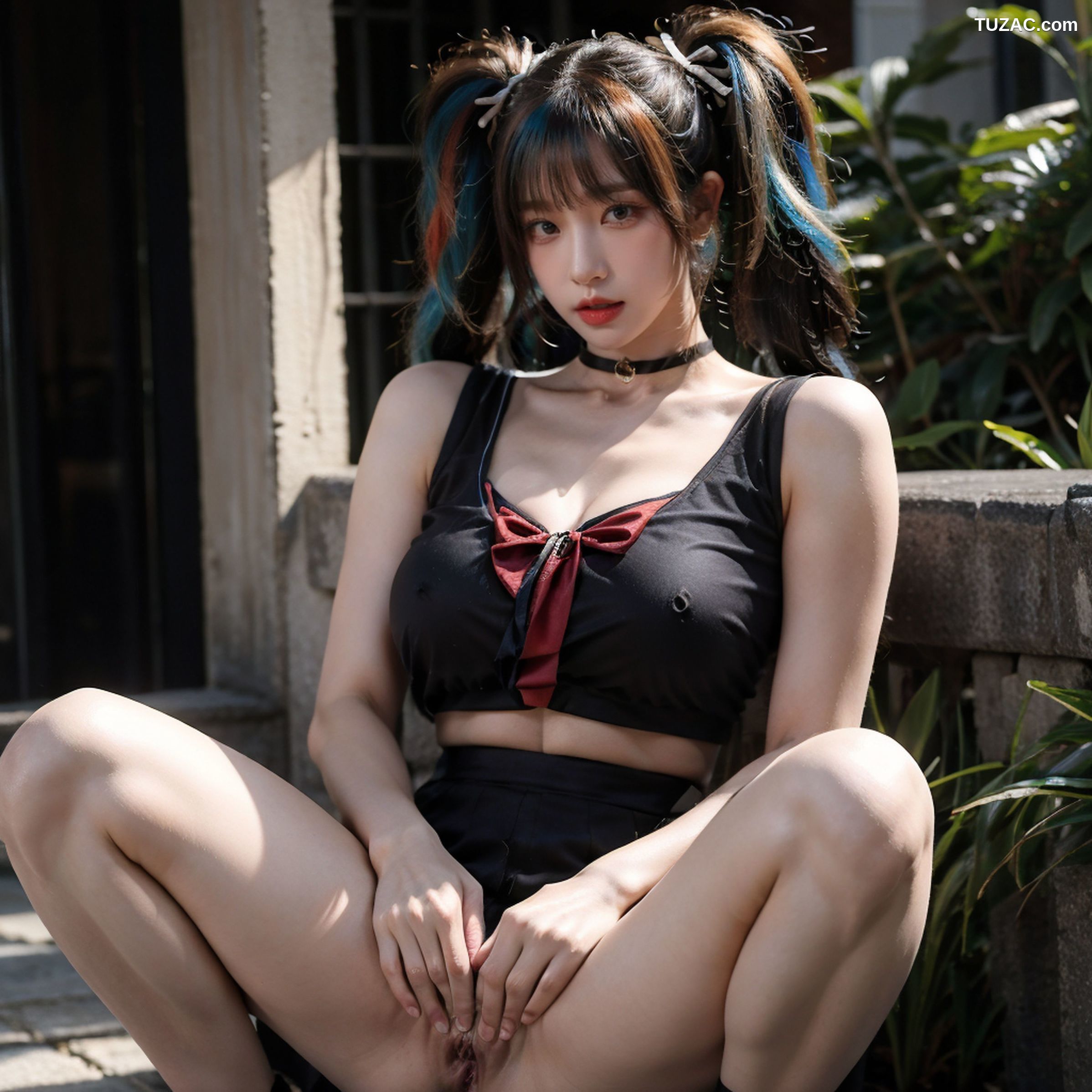 AI美女-超写实-18禁-双马尾黑衣少女