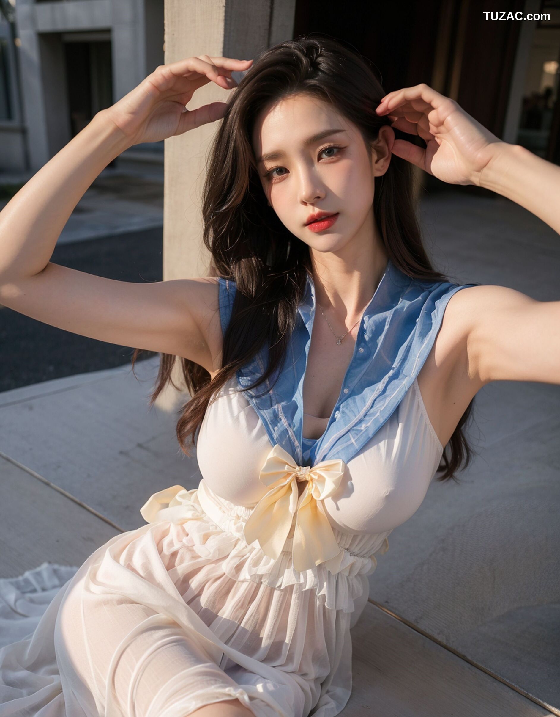 AI美女-超写实-海边城市街拍白色水手纱裙-18禁