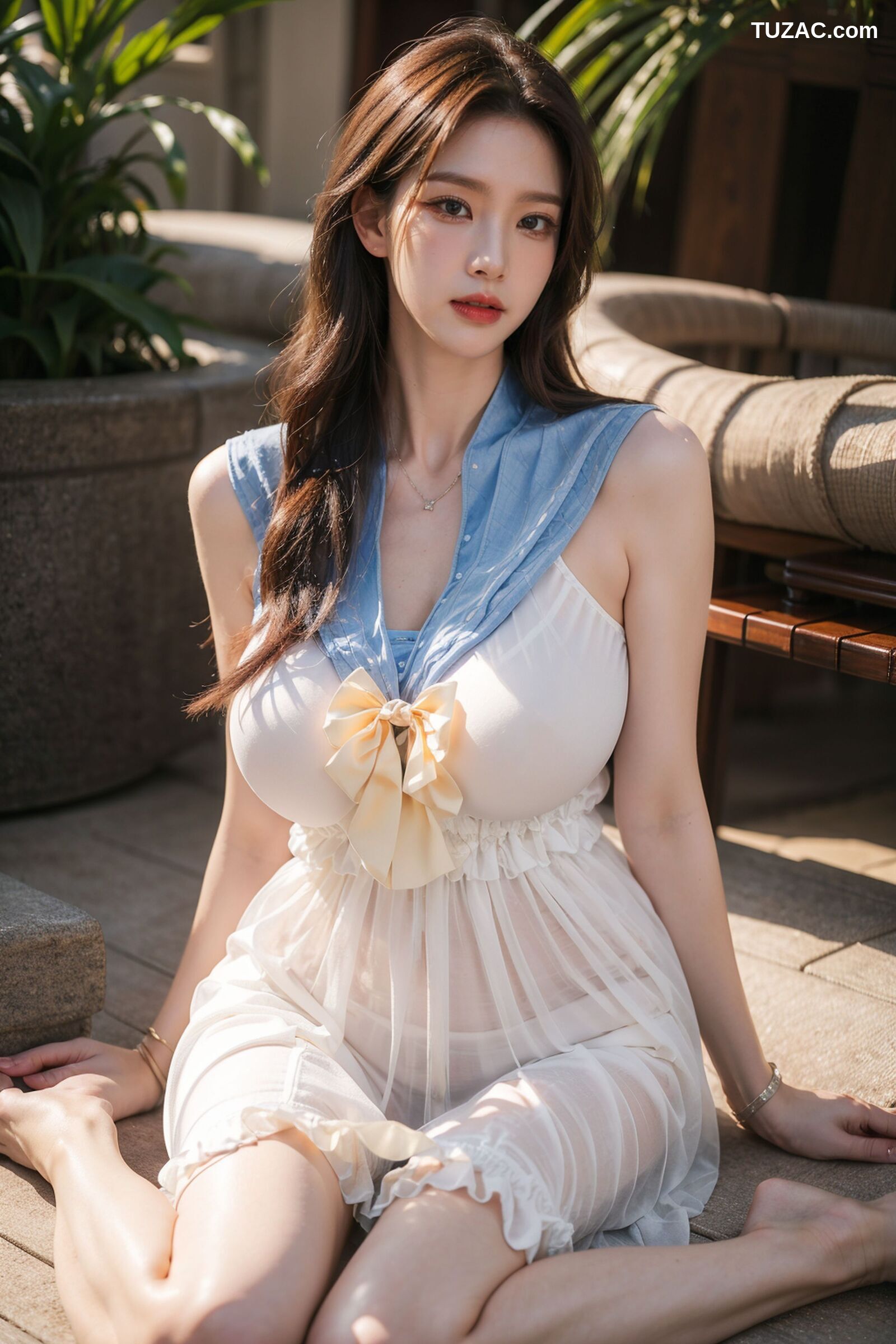 AI美女-超写实-海边城市街拍白色水手纱裙-18禁