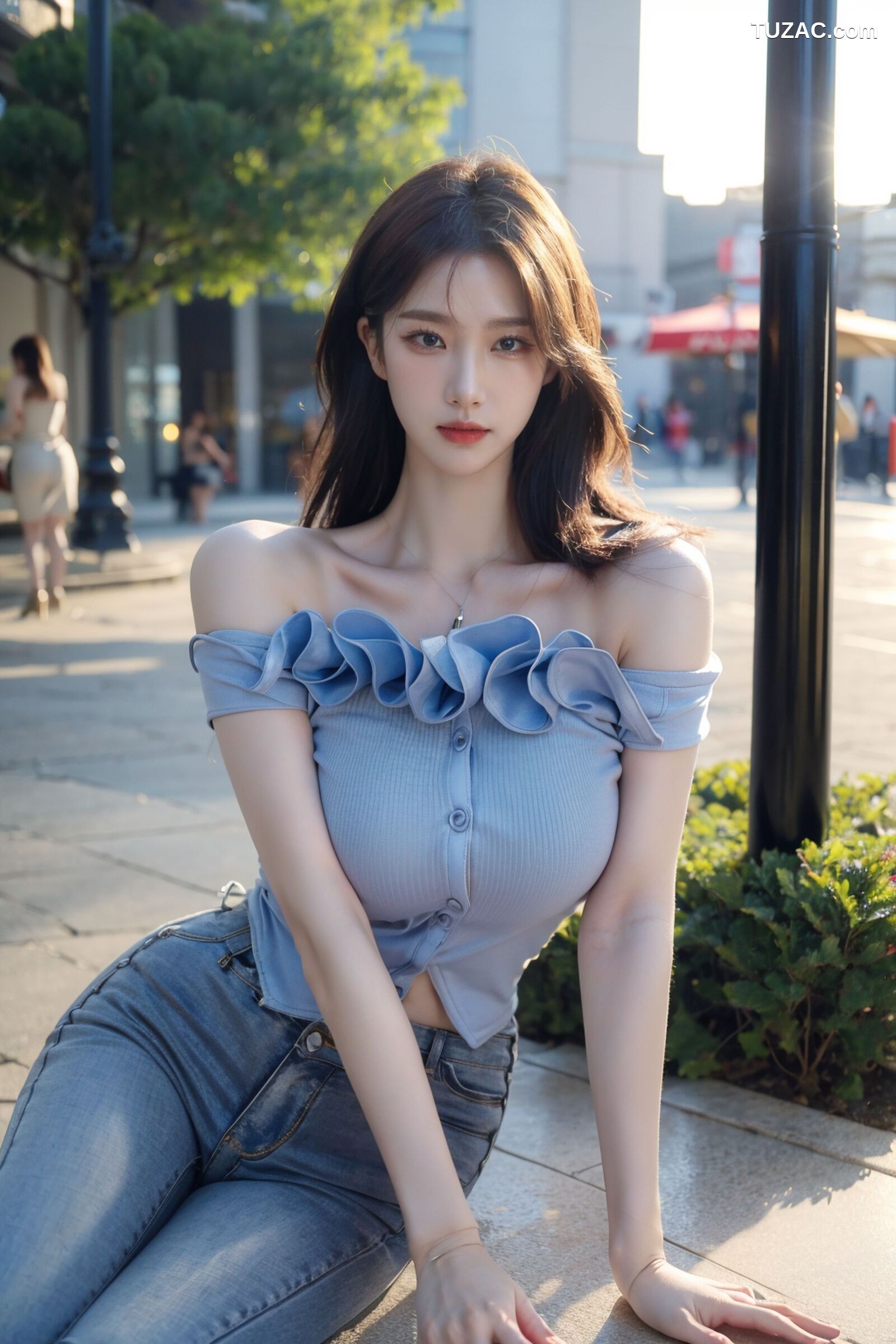AI美女-超写实-海边城市街拍黑长发美女浅色短裙-18禁